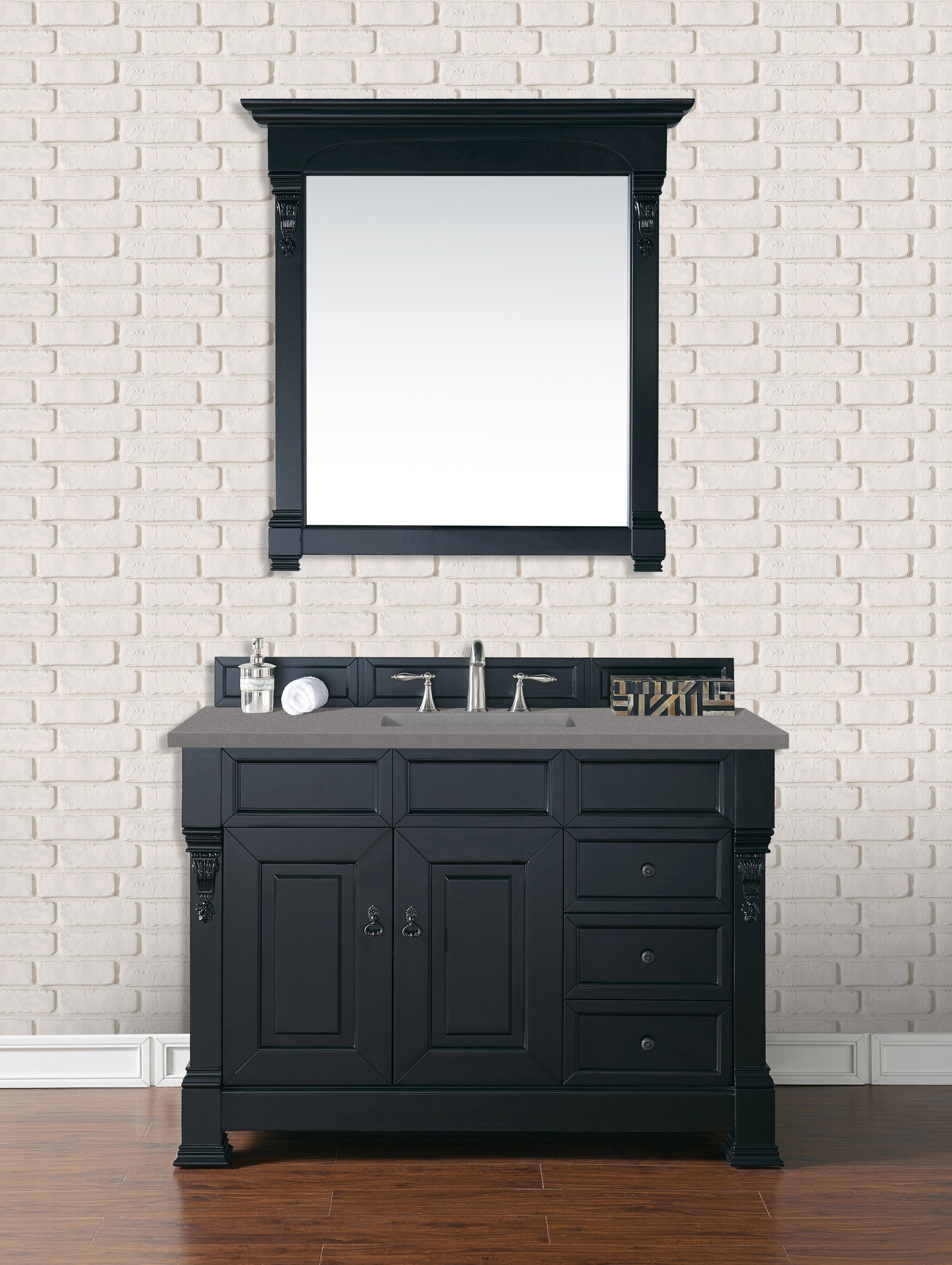Brookfield 48 Inch Single Bathroom Vanity Set with Antique Black Finish & 3CM Grey Expo Quartz Top - Perfect for Modern and Traditional Bathroom Designs