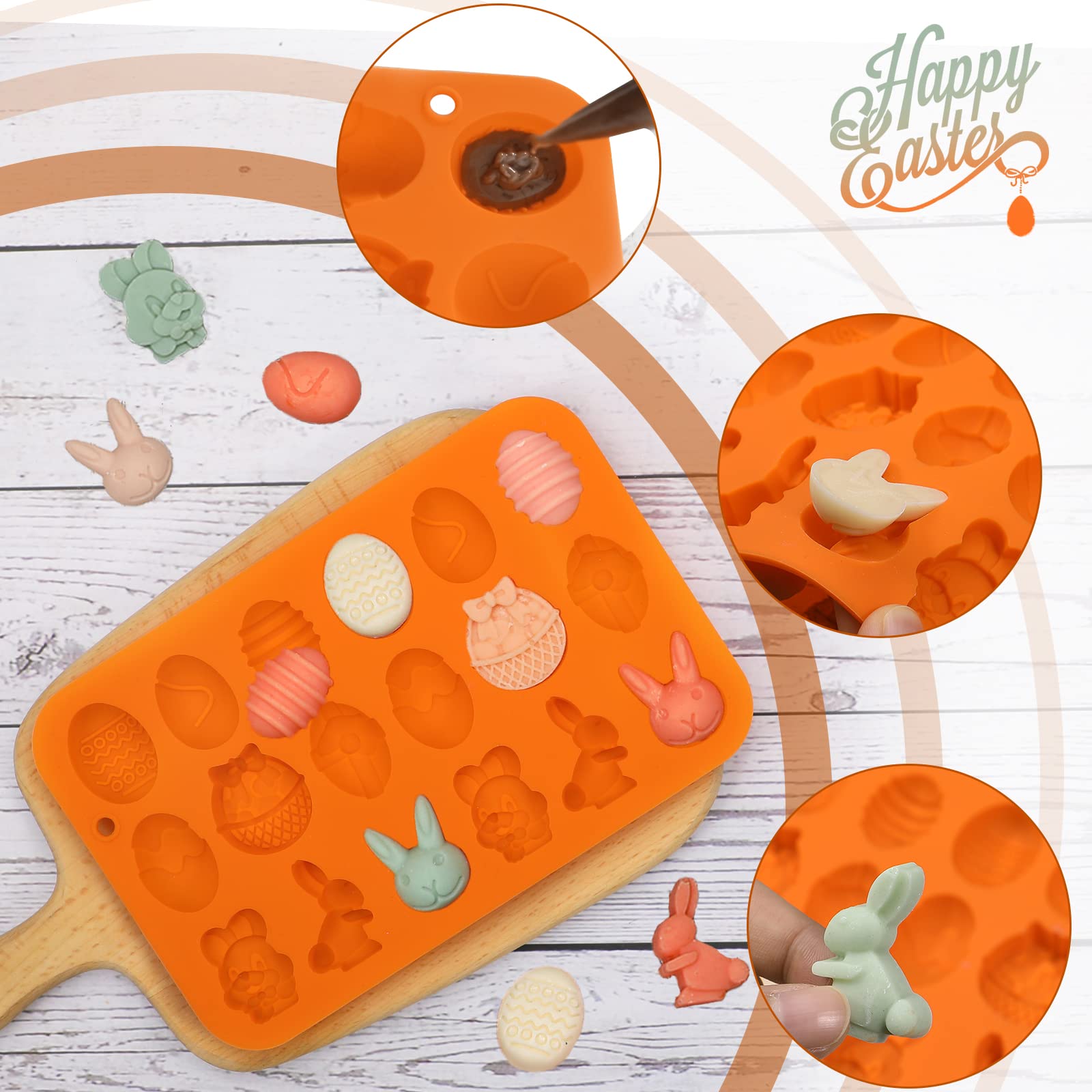 Webake 18-Cavity Silicone Easter Molds - Bunny, Egg & Basket Shapes for Candy, Fondant, Pudding, Jelly, Soap & Cupcake Decorations (Pack of 2) | Perfect for Easter Baking, DIY Crafts & Holiday Party Treats