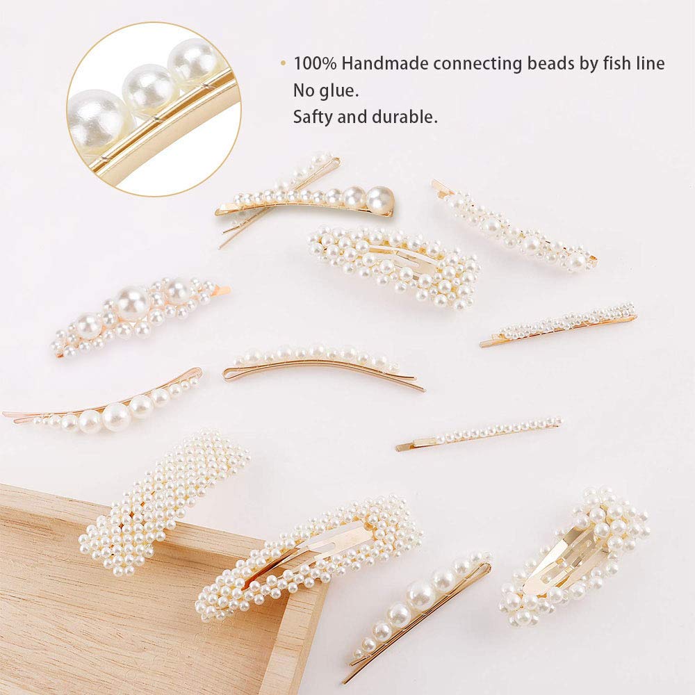 12pcs Elegant Handmade Pearl Hair Clips for Women - Gold & White Hair Barrettes, Bobby Pins & Snap Clips for Wedding, Prom, Party & Everyday Use - Perfect Hair Accessories for Special Occasions and Daily Styling