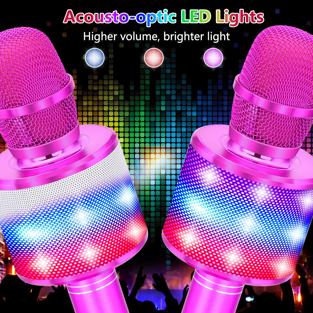 Amazmic Kids Bluetooth Karaoke Microphone with LED Lights - Portable Wireless Singing Machine for Children & Adults, Perfect for Birthday Parties, Home KTV & Family Gatherings (Purple)