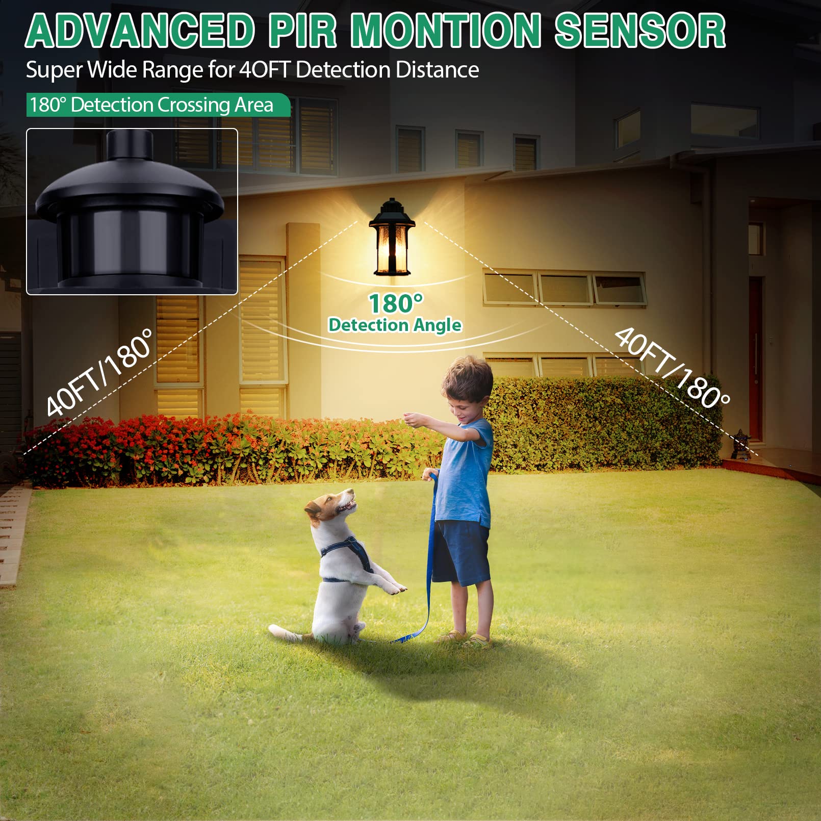 Motion Sensor Outdoor Lights - 3 Lighting Modes, Dusk to Dawn Porch Light with Waterproof Aluminum Fixture for House, Garage & Exterior Walls | Large Size Motion-Activated Anti-Rust Security Lighting | Perfect for Driveways, Pathways & Backyard Safety