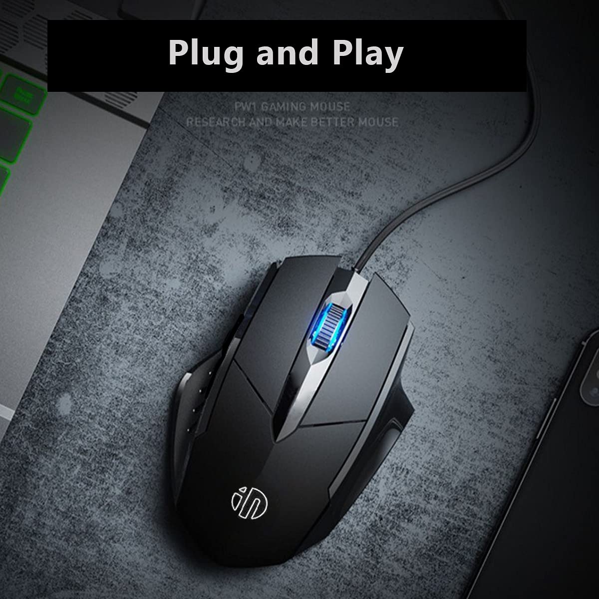 Silent USB Wired Mouse - 3-Button Ergonomic Optical Mouse for PC, Mac, Laptop - Perfect for Office & Home Use