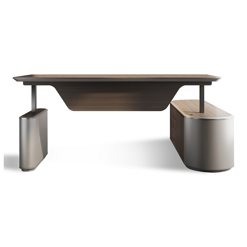 LUCA Electric Height Adjustable Sit Stand Desk 240cm - Hazelnut & Grey Finish, Ergonomic Executive Office Desk with Reversible Return for Home & Workspace