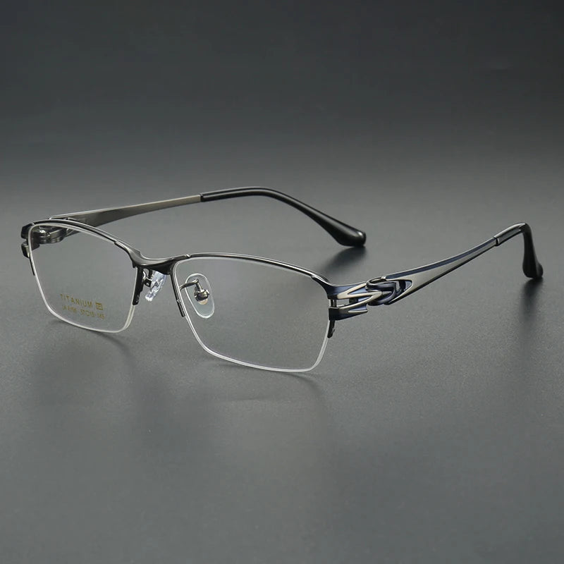 Aror Men's Semi-Rimless Square Titanium Eyeglasses Frame 96156 - Lightweight Durable Glasses for Work, Reading & Everyday Wear