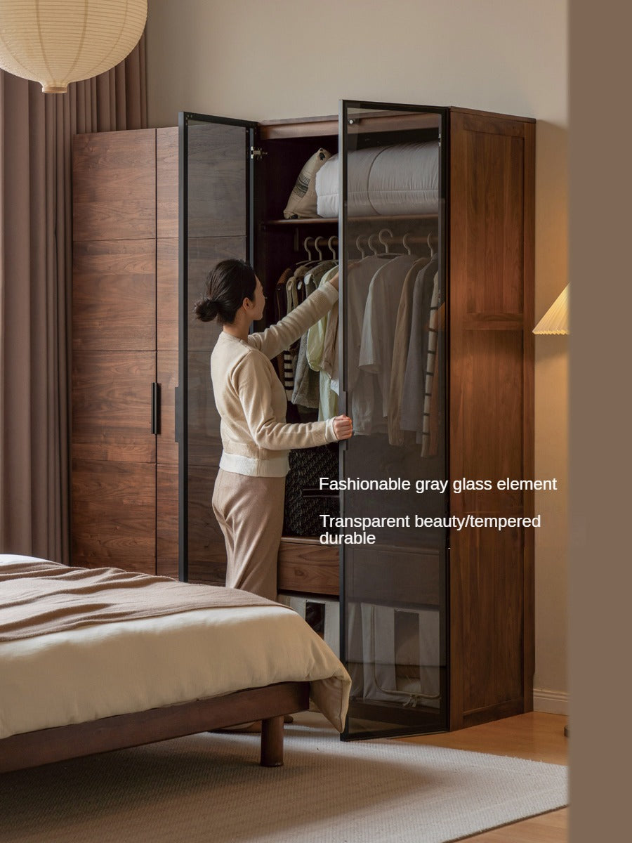 Premium Black Walnut Solid Wood Wardrobe & Storage Cabinet - Spacious Closet Organizer for Bedroom, Living Room, and Office