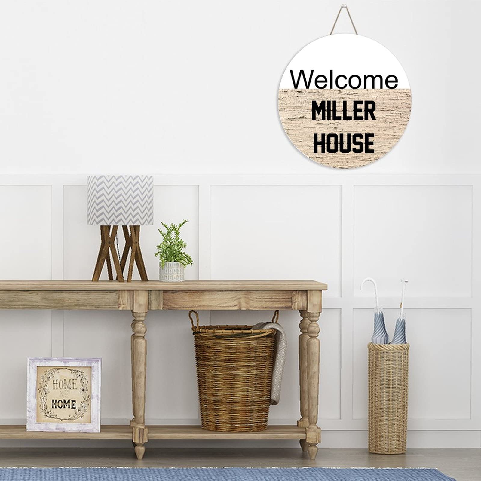 Custom Wood Welcome Sign for Front Door - Personalized Family Name Plaque - Rustic Home Decor - 12x12 Inch Round Wall Hanger - Perfect for Housewarming, Wedding Gift & Farmhouse Style Entryway Decor
