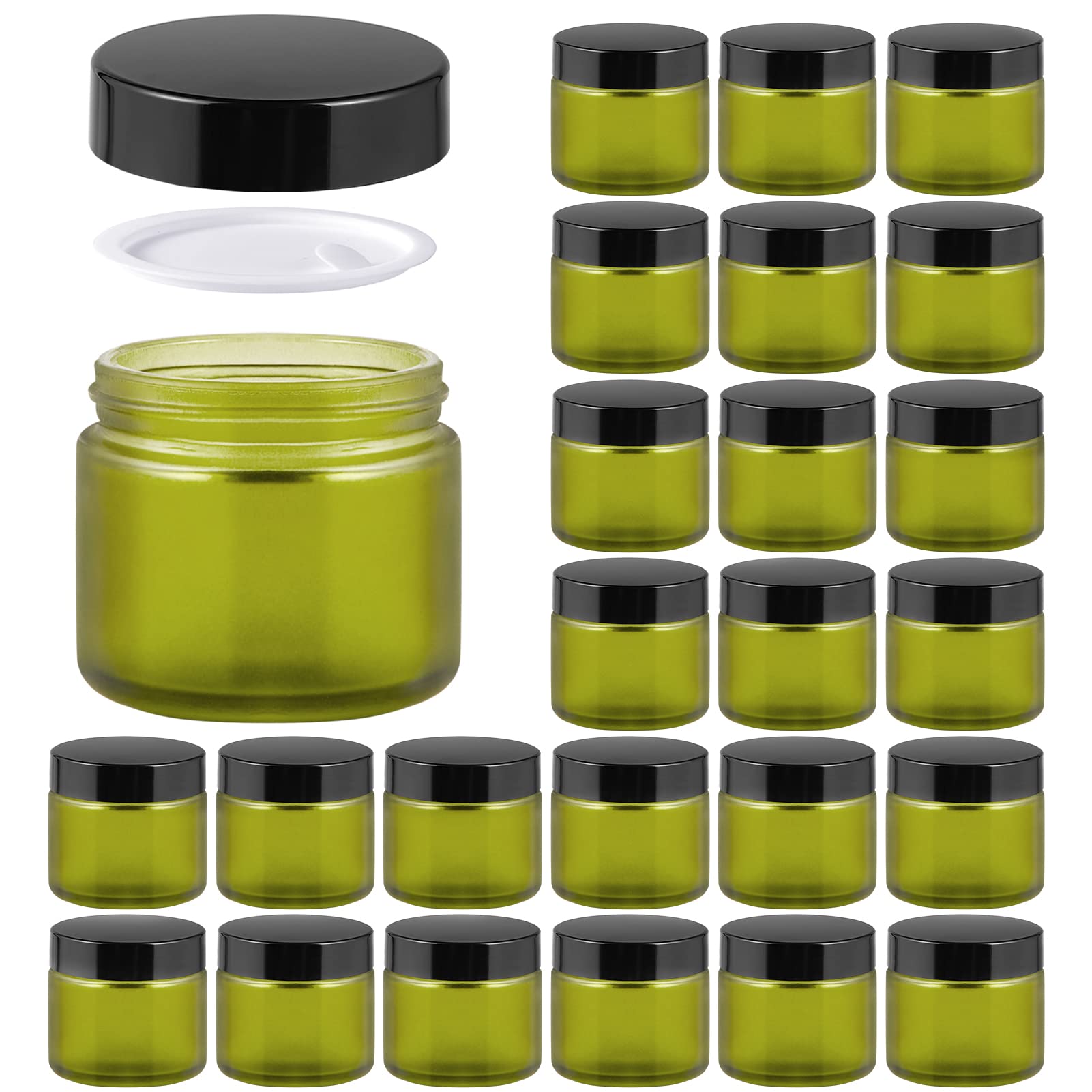 24 Pack 2oz Frosted Glass Jars with Black Lids - Airtight Round Cosmetic Containers for Storing Lotions, Powders & Ointments - Perfect for DIY Skincare, Spice Storage and Travel Toiletries