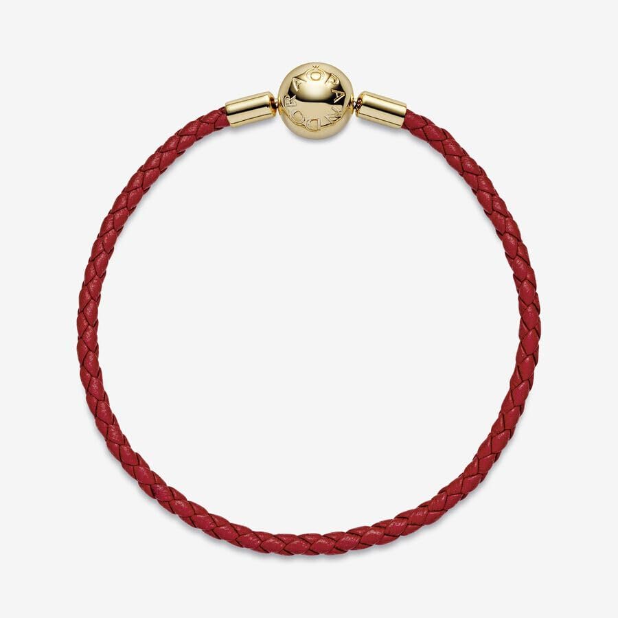 PANDORA Moments Woven Leather Bracelet with 18k Gold-Plated Clasp | Compatible with PANDORA Charms | PANDORA Shine & Leather | Elegant Gift for Women with Gift Box | Perfect for Anniversaries, Birthdays & Special Occasions