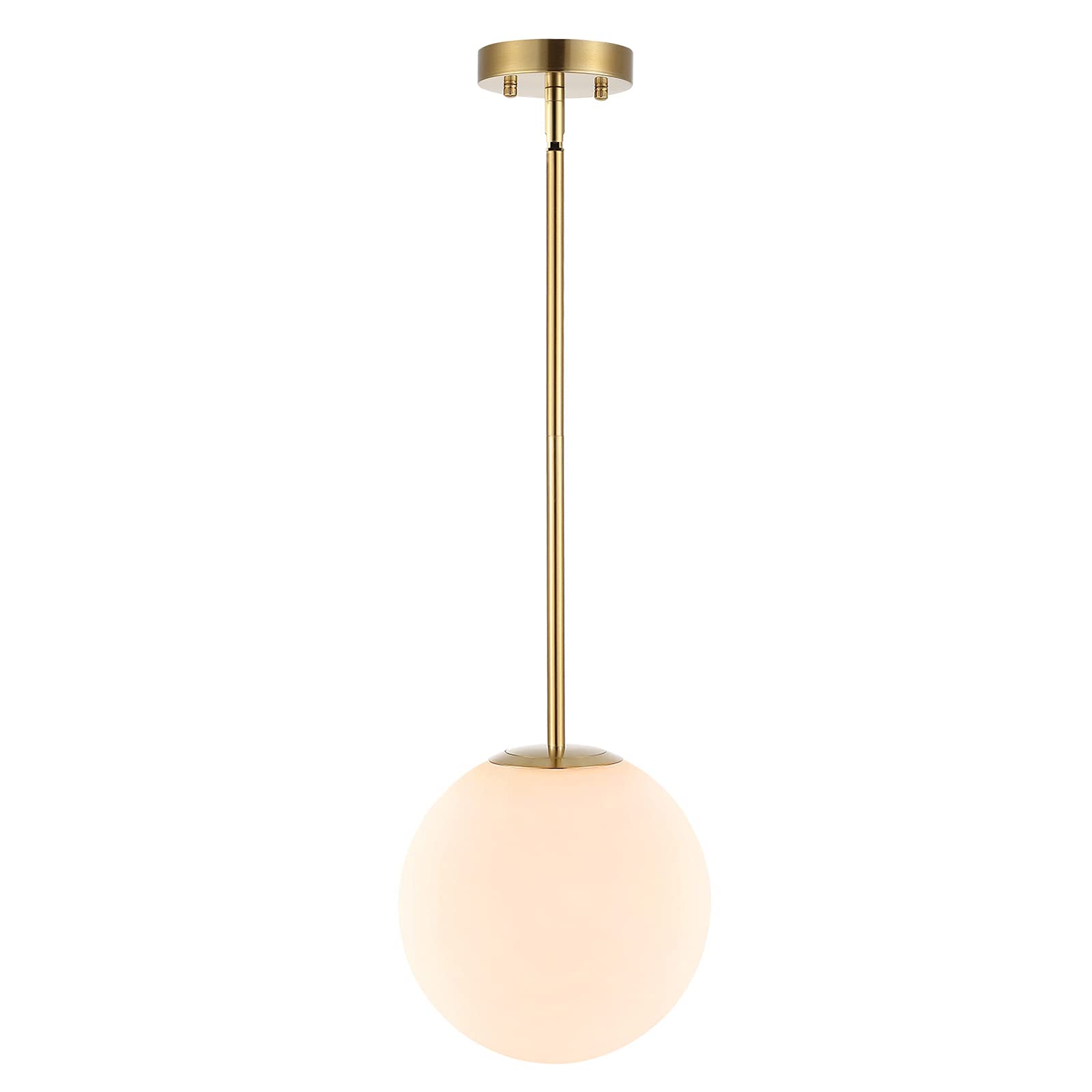 BAODEN Modern Globe Pendant Light - Mid Century Chandelier with White Glass Shade, Brushed Brass Finish, Hanging Light Fixture for Kitchen Island, Dining Room, Bedroom (Gold) - Perfect for Home Decor & Interior Lighting