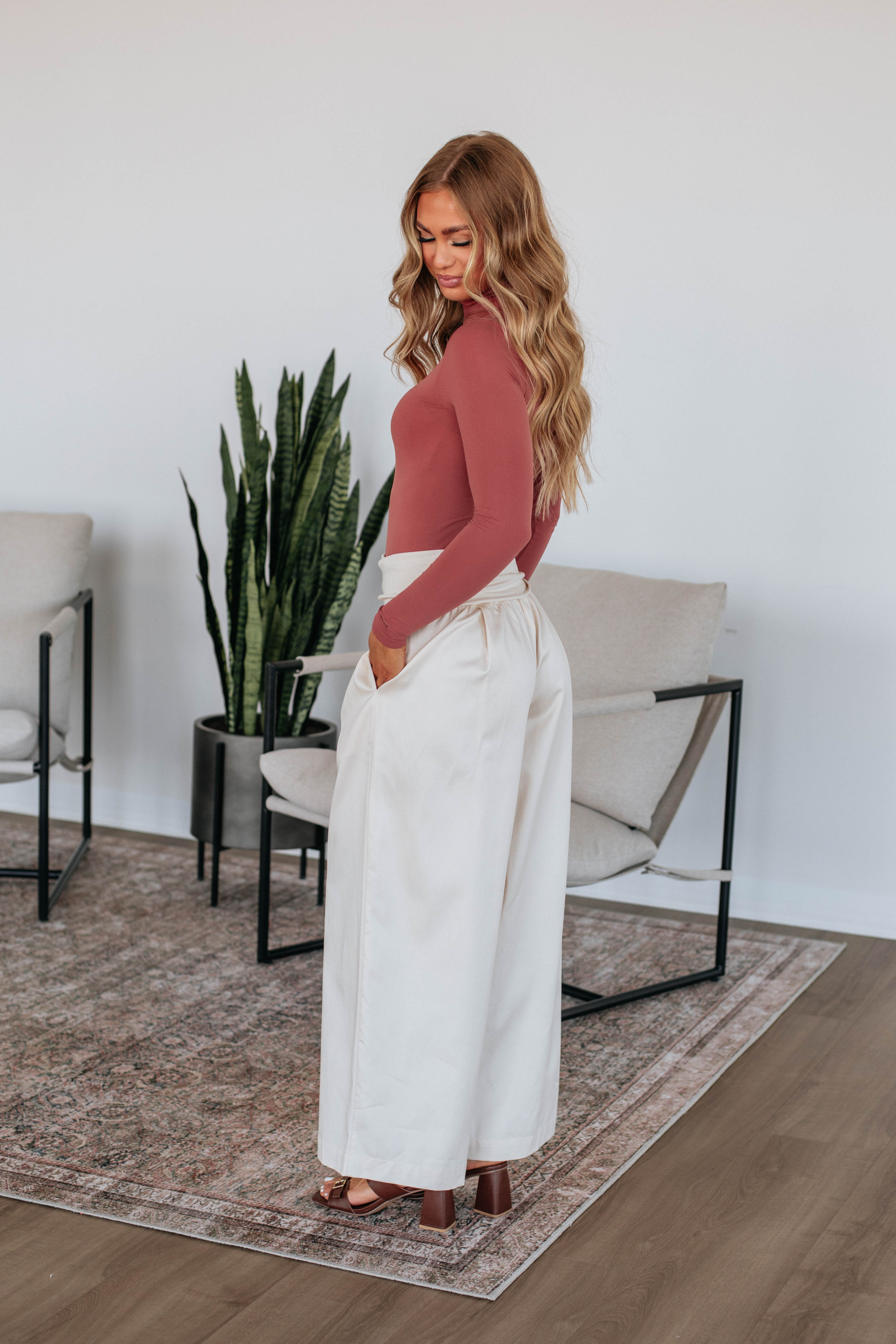 Haylo Wide Leg Pants for Women - Soft High Waisted Linen Trousers in Cream | Comfortable Lounge Pants for Yoga, Travel & Casual Wear