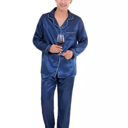 Premium Silk Satin Men's Pajama Set - Long Sleeve Two-Piece Lounge Wear for Couples, Comfortable Home Sleepwear for Autumn & Winter (Color A, Size XL) - Perfect for Relaxing at Home, Romantic Nights & Gift Giving