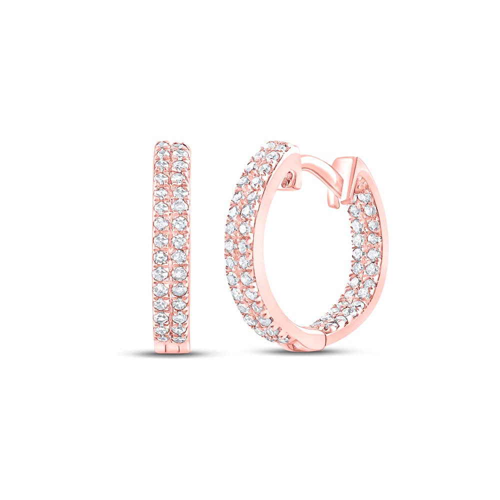10K Rose Gold Women's Round Diamond Hoop Earrings - 1/5 CTTW | Elegant Everyday Jewelry for Work, Date Night & Special Occasions