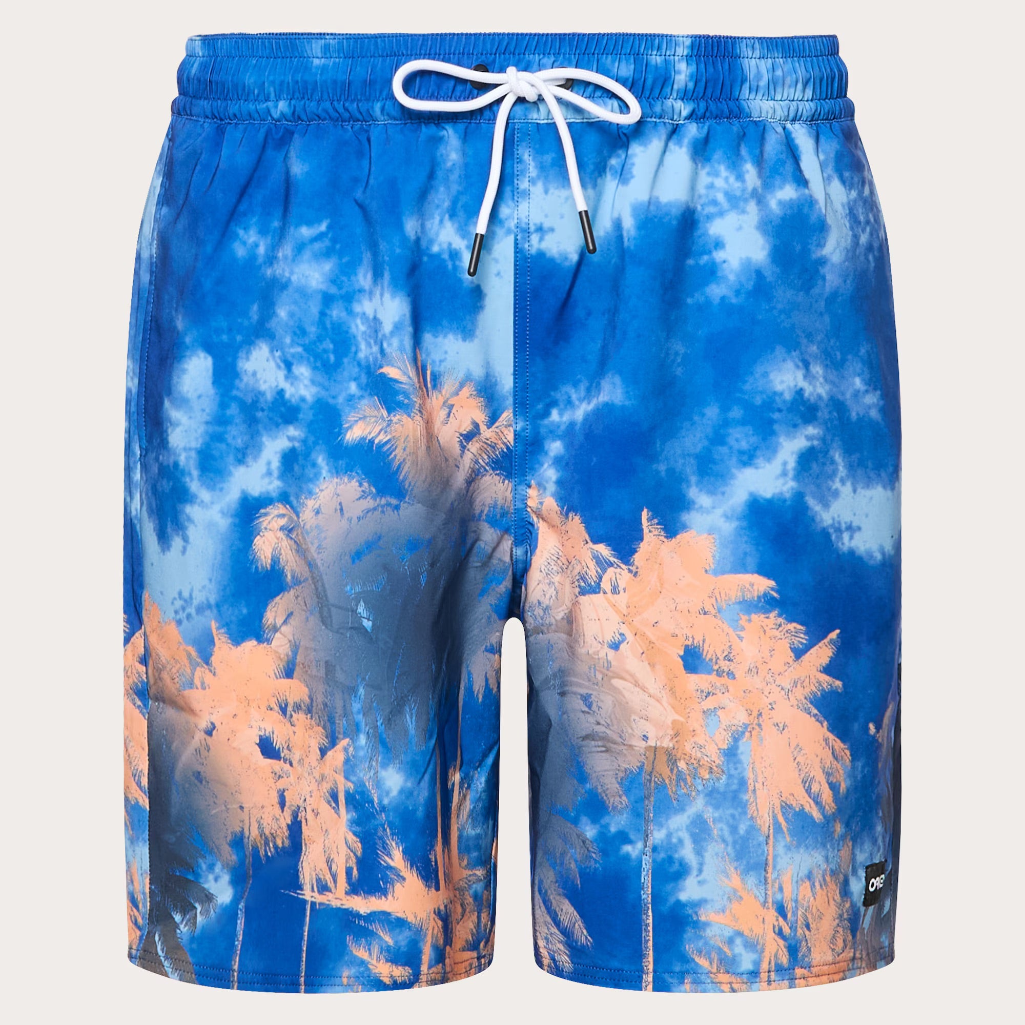 Oakley Canary Palms RC 18 Beach Shorts - Men's Swim Trunks with Palms & Clouds Blue Design - Quick Dry, UPF 50+ Protection - Perfect for Swimming, Surfing, Beach Vacations & Summer Activities