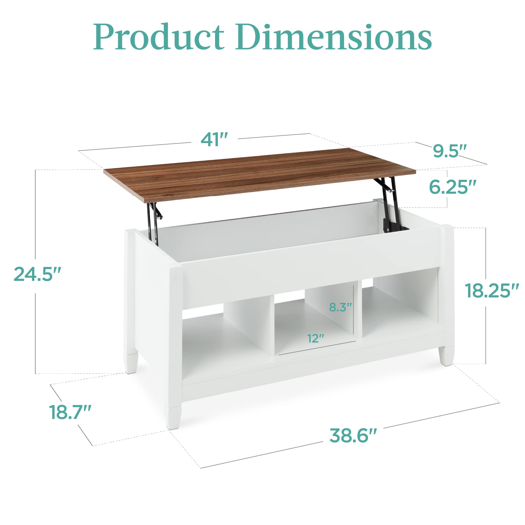 Best Lift Top Coffee Table with Hidden Storage - Solid Wood Dining & Accent Table for Living Room, Display Shelves - White/Brown - Perfect for Small Spaces & Home Organization