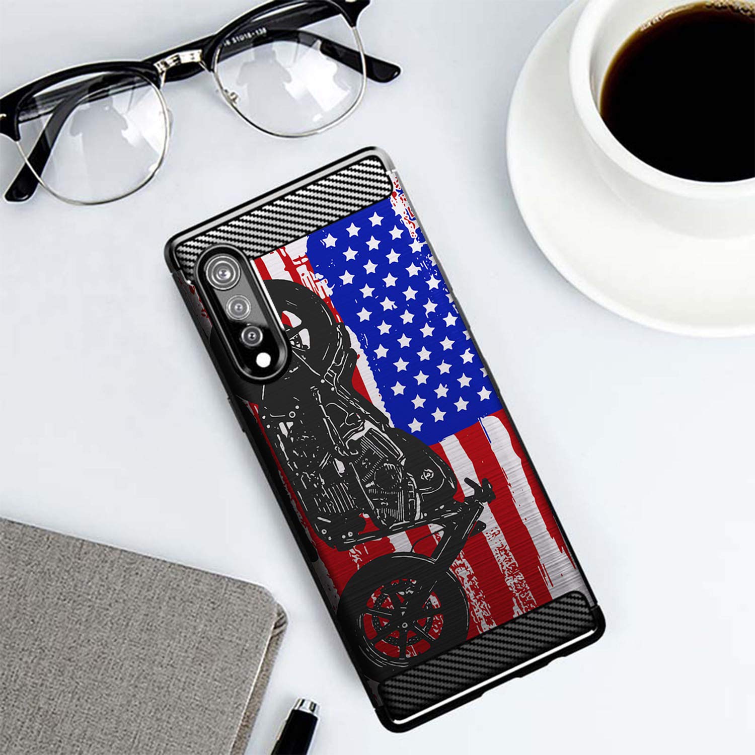Shockproof TPU Case for LG Velvet & LG Velvet 5G - Slim Black Flexible Protective Phone Cover with Motorcycle Flag Design | Perfect for Outdoor Activities, Travel & Daily Use