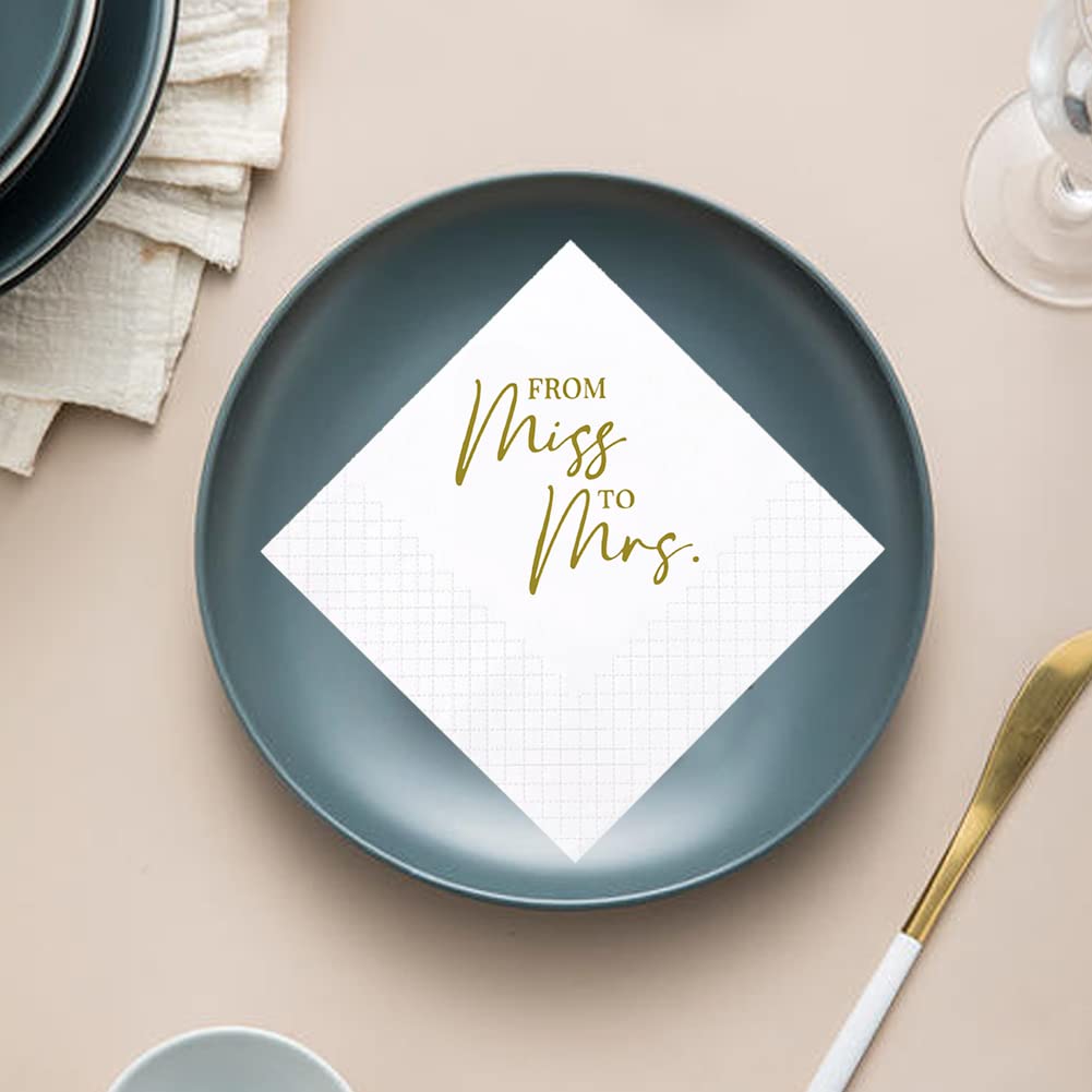 100-Pack Gold Bridal Shower Cocktail Napkins - From Miss To Mrs Disposable Paper Napkins for Wedding, Engagement & Bachelorette Party Decor | 2-Ply, 5x5 Inches - Perfect for Bridal Showers, Wedding Receptions & Cocktail Parties