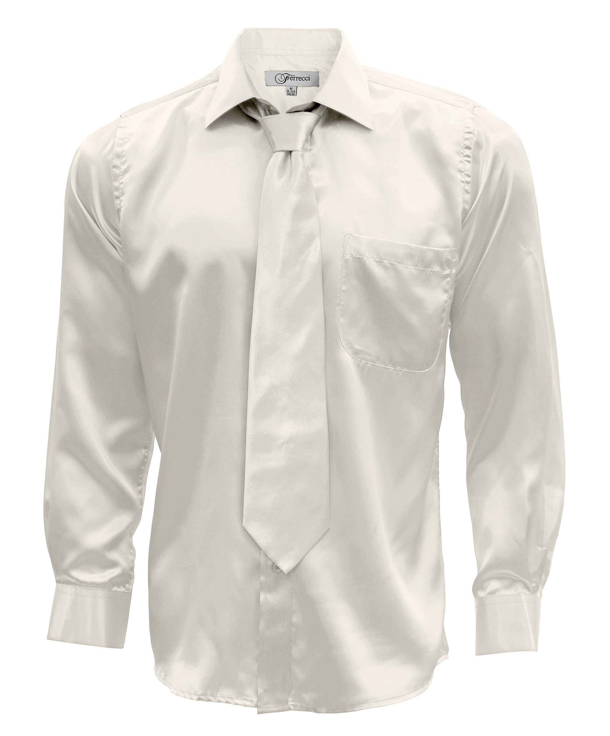 Premium Men's Silk Satin Dress Shirts - Long Sleeve Button Up Formal Shirt with Necktie & Pocket Square Set | Perfect for Wedding, Prom, Party & Business Occasions