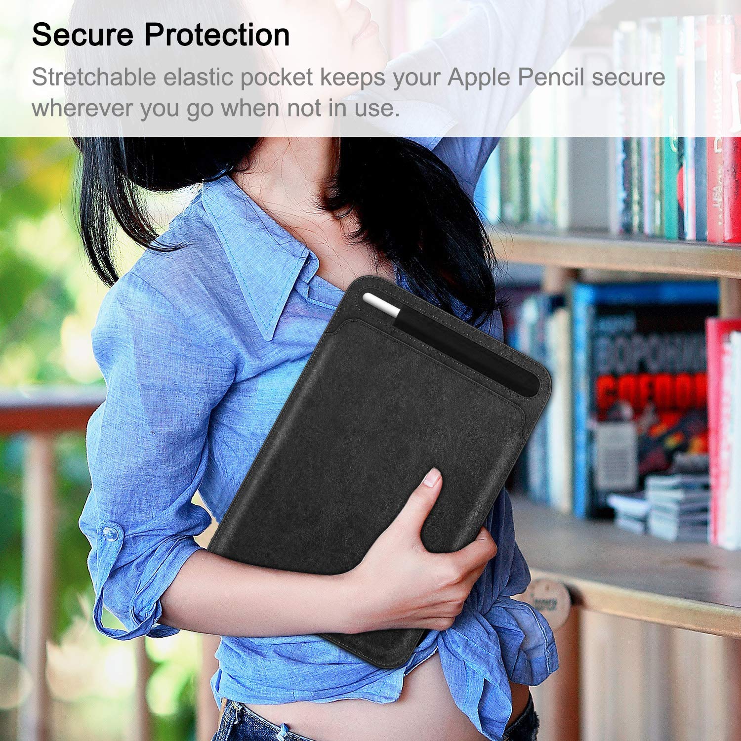 Fintie Slim Vegan Leather iPad Case with Pencil Holder - Compatible with iPad Air 11/Air 5/4, iPad (A16), 10th/9th Gen & Pro 11-inch - Protective Sleeve Cover & Carrying Bag (Black) - Perfect for Work, School & Travel
