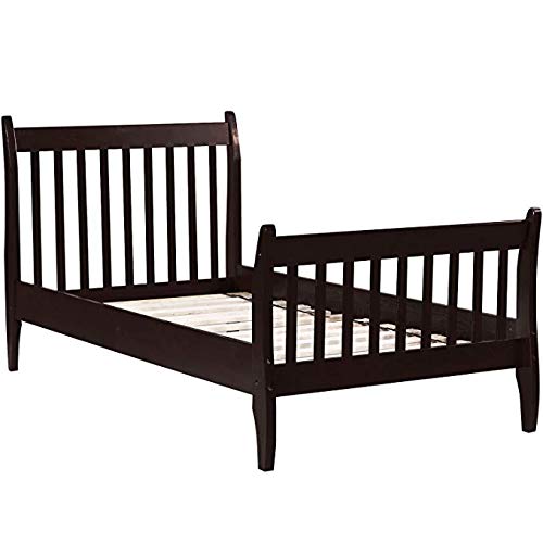 Henf Twin Bed Frame - Solid Wood Platform Bed with Wood Slat Support, No Box Spring Needed, Easy Assembly in Espresso Finish | Perfect for Kids Rooms, Guest Bedrooms & Small Spaces
