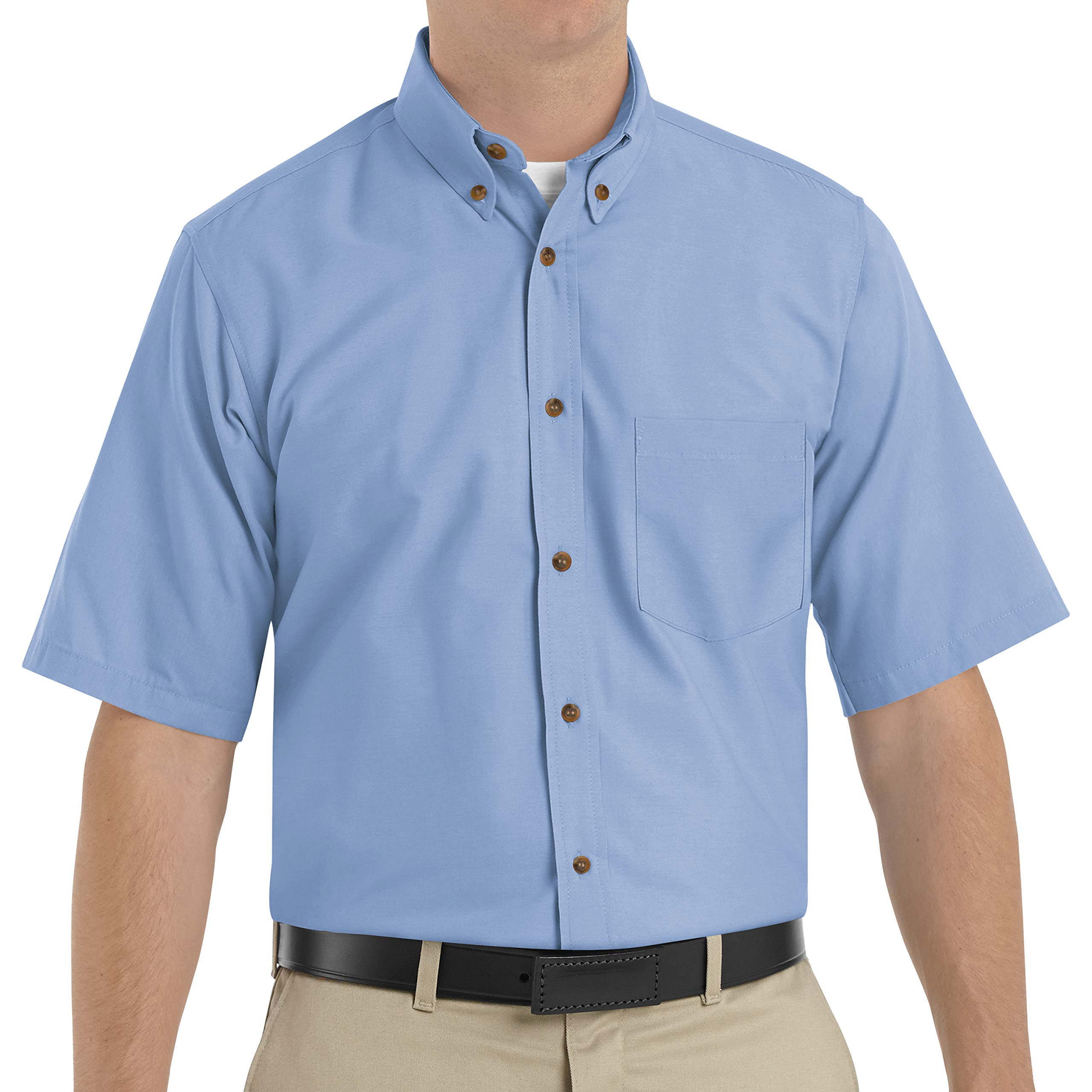 Red Kap Men's Poplin Dress Shirt - Stain & Wrinkle Resistant Short Sleeve Button Down Shirt for Office, Business & Casual Wear | Comfortable Work Shirt for Professionals