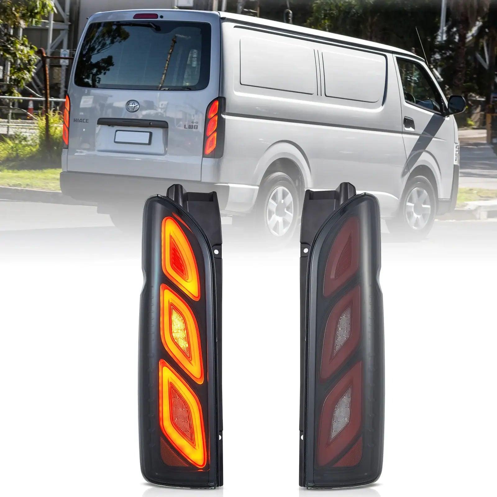 2005-2018 Toyota Hiace 5th Gen (H200) LED Tail Lights Assembly with Dynamic Animation DRL - Bright, Durable Replacement for Enhanced Visibility & Style - Perfect for Night Driving, Car Upgrades & Customization