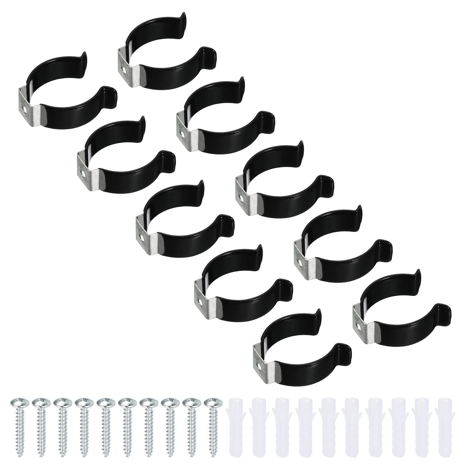 MECCANIXITY T10 U Clips Holder Bracket - 10 Pack Black Stainless Steel LED Light Bulb Mounting Bracket, Fluorescent Tube Holder with Screw Pipe Clamps & Spring Tool Clips - Perfect for Home, Garage, and Workshop Lighting Installations