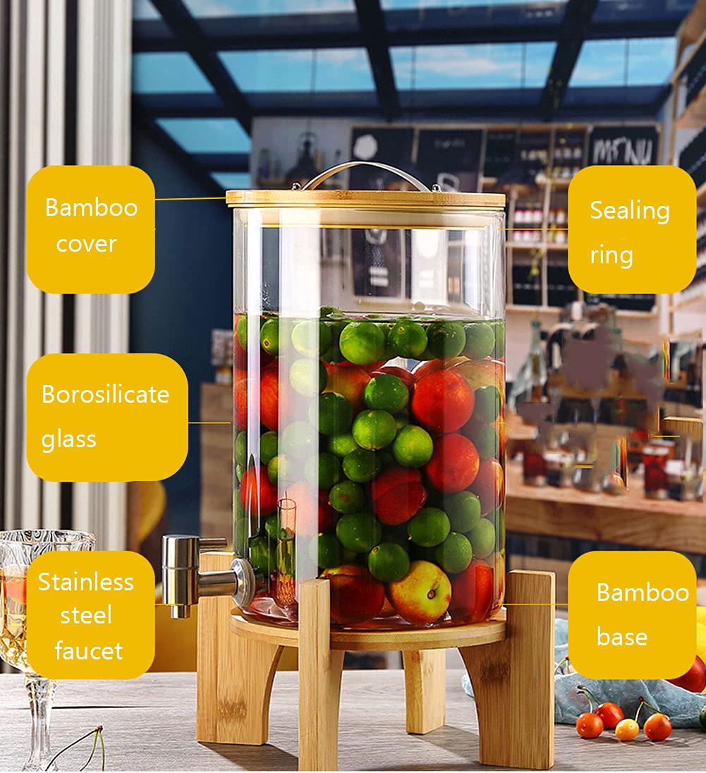 Premium Glass Beverage Dispenser with Tap & Stand - 5L/1.3Gal Drink Dispenser for Wine, Cocktails, Juice, Iced Tea - Heat-Resistant Glass Jar with Airtight Sealing Cap - Perfect for Parties, Weddings, BBQs & Home Entertaining