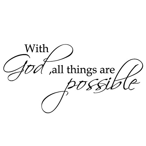 Religious Vinyl Bible Wall Decal - 'With God All Things Are Possible' Scripture Quote, Black Home Art Decoration for Bedroom, Nursery & Church