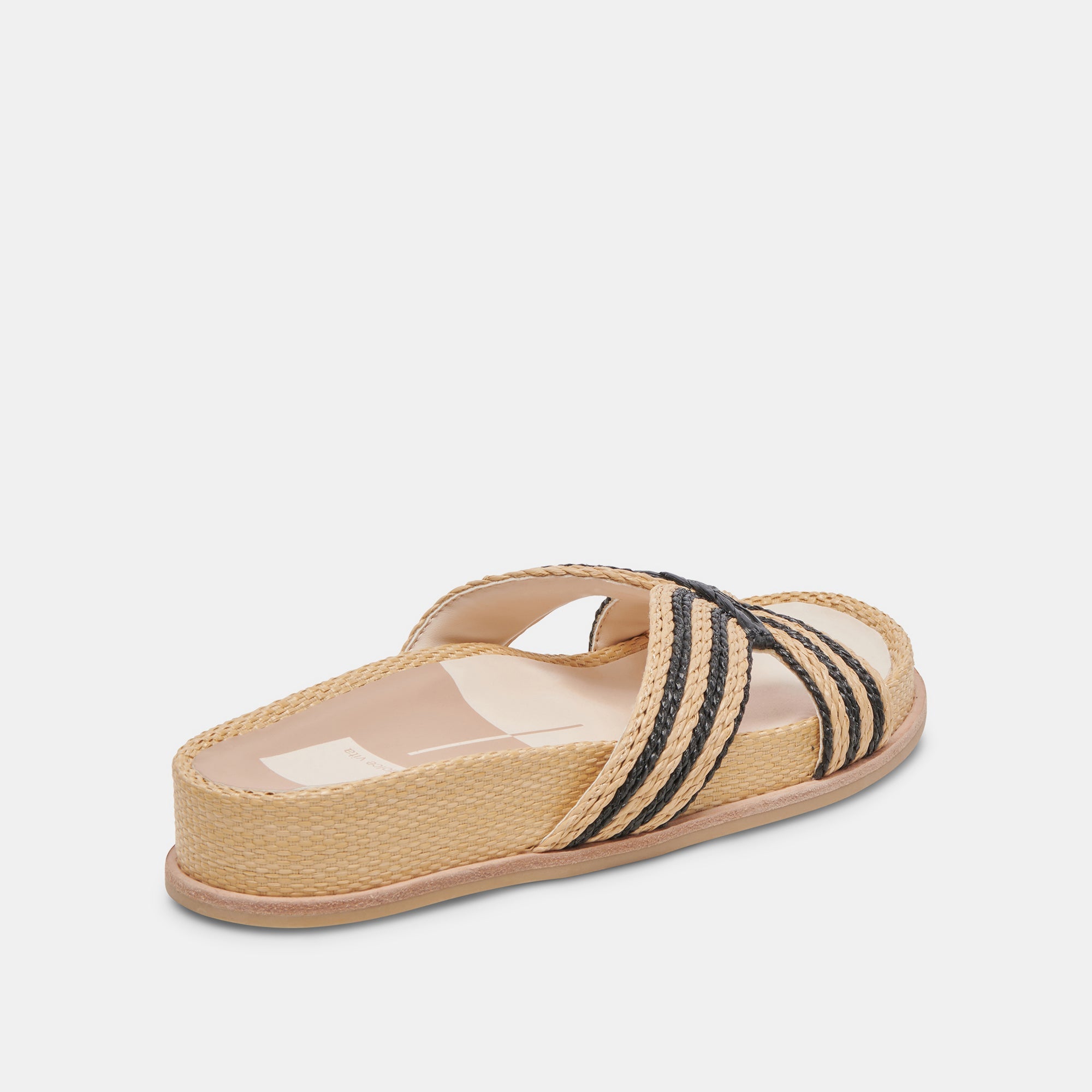 SELDA Wide Comfortable Sandals for Women - Natural Black Raffia Material - Perfect for Beach, Vacation & Summer Outfits