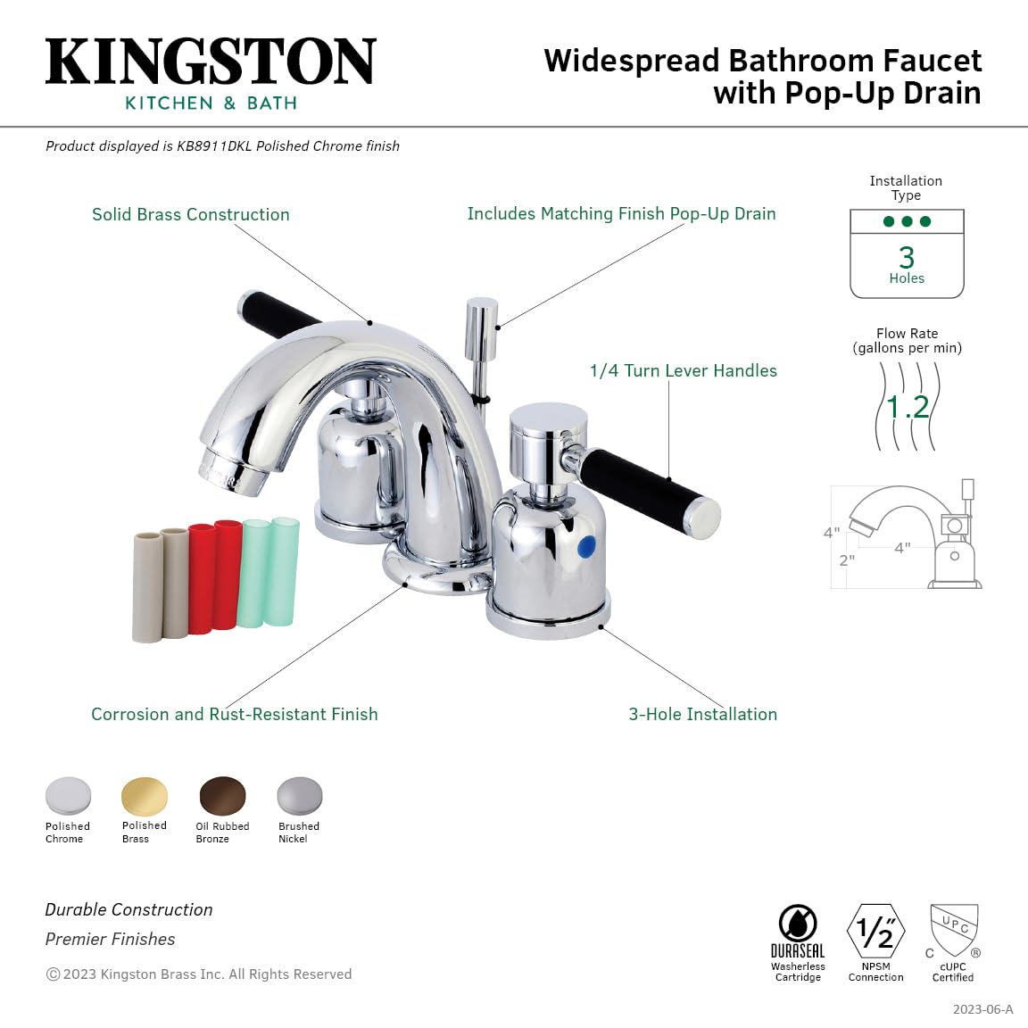 Kingston Brass KB8918DKL Kaiser 4 to 8 Inch Mini Widespread Bathroom Faucet with Pop-Up Drain, Brushed Nickel Finish - Perfect for Small Vanities and Powder Rooms