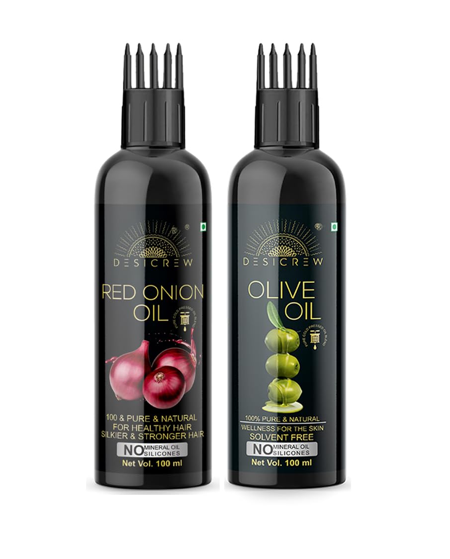 Pure Red Onion & Olive Cold Pressed Oil with Applicator - 2 Pack (100ml x 2) for Skin, Hair & Body Care | Promotes Hair Growth, Moisturizes Skin | Perfect for Daily Hair Treatment & Massage Therapy