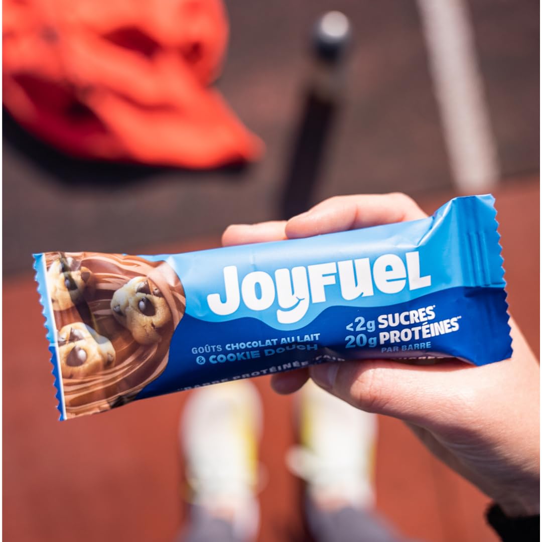 JOYFUEL Protein Bar - Milk Chocolate & Cookie Dough Flavor - Low Sugar (<2g) - High Protein (20g) - Box of 12 Bars (55g Each) - Perfect for Post-Workout Recovery, Healthy Snacking & On-the-Go Nutrition