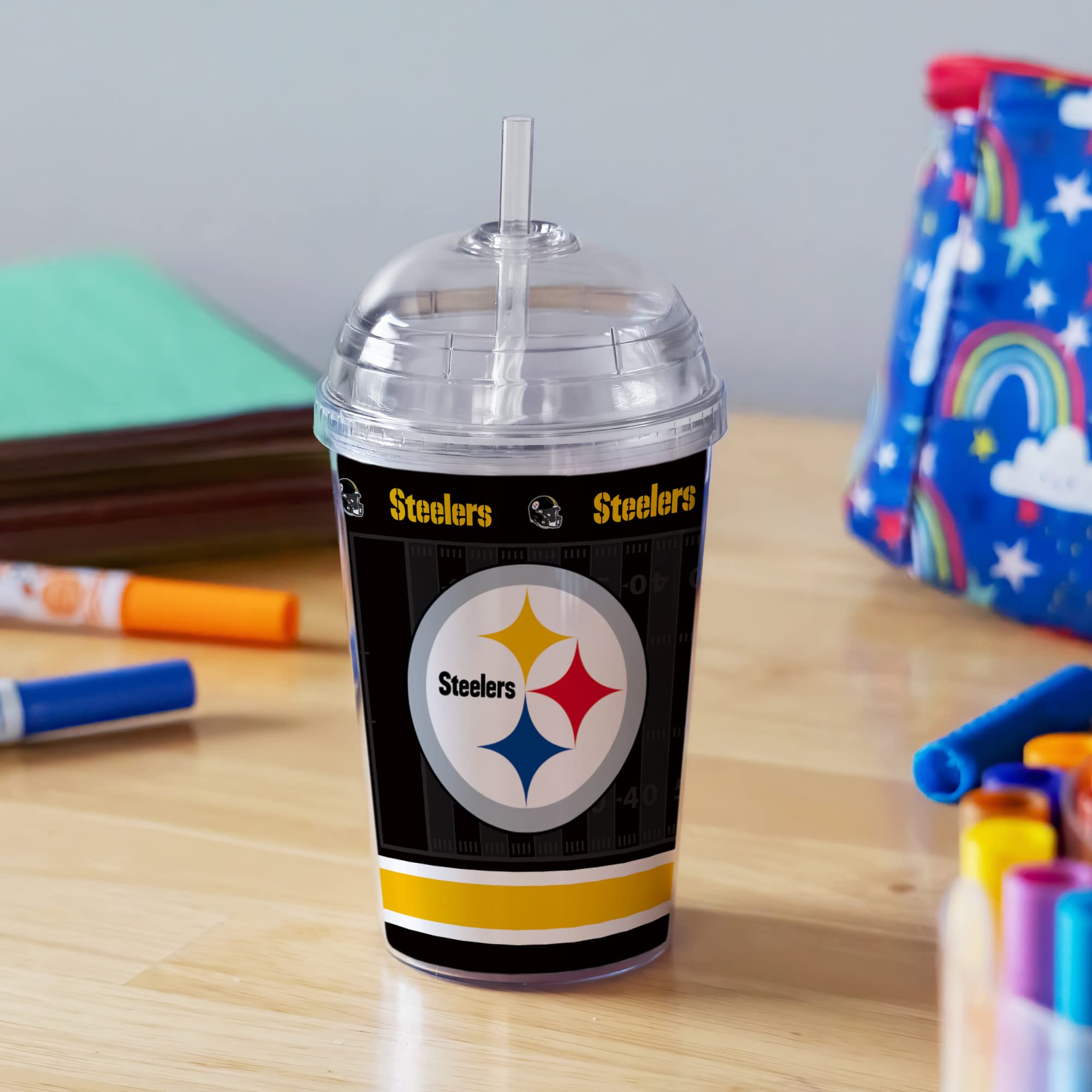 NFL Team Color 12oz Plastic Tumbler with Laser Engraving - Insulated Youth Cup for Football Fans - Perfect for Game Day, School, and Outdoor Activities