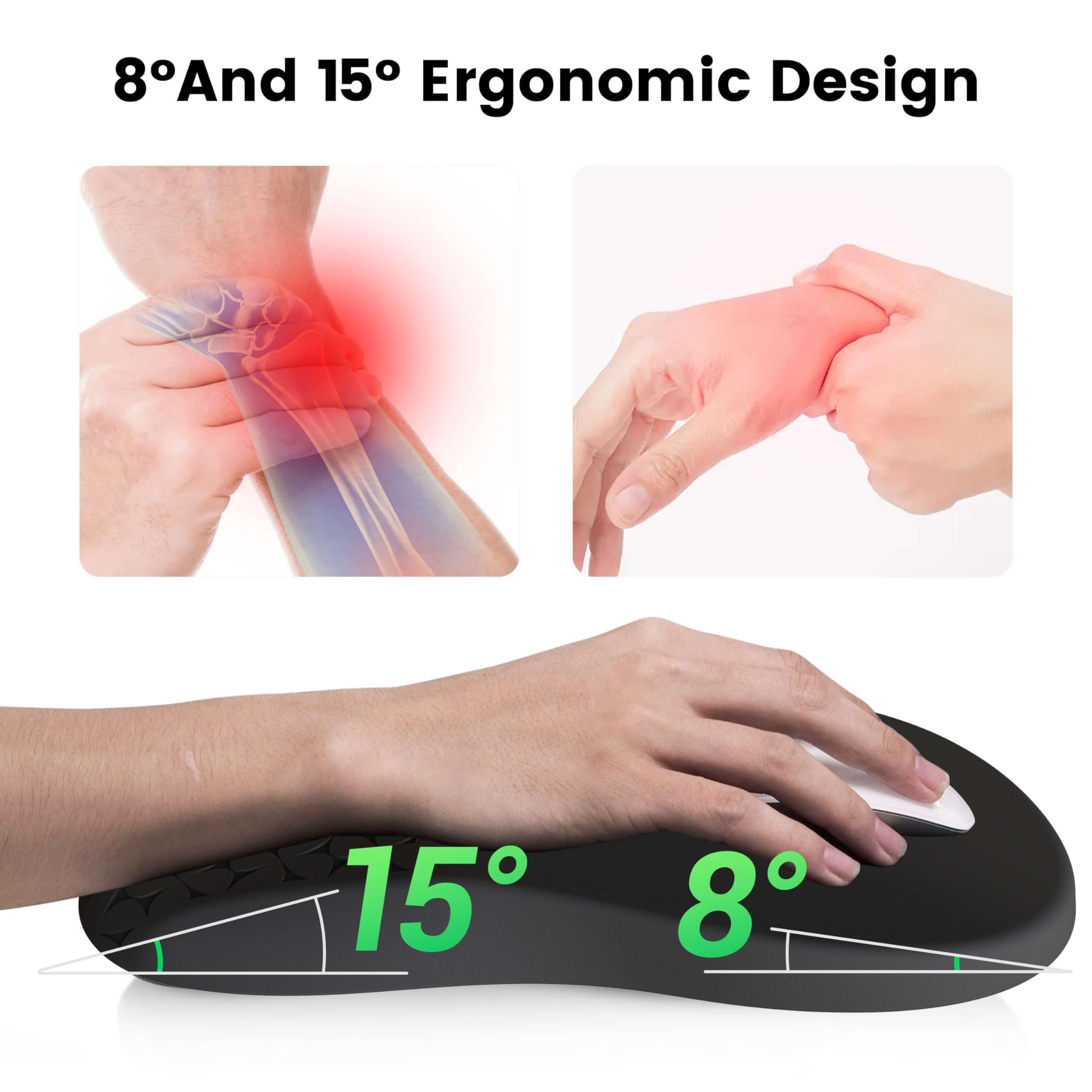 Ergonomic 3-in-1 Mouse Pad & Wrist Rest Set - Memory Foam for Office & Gaming (Black)