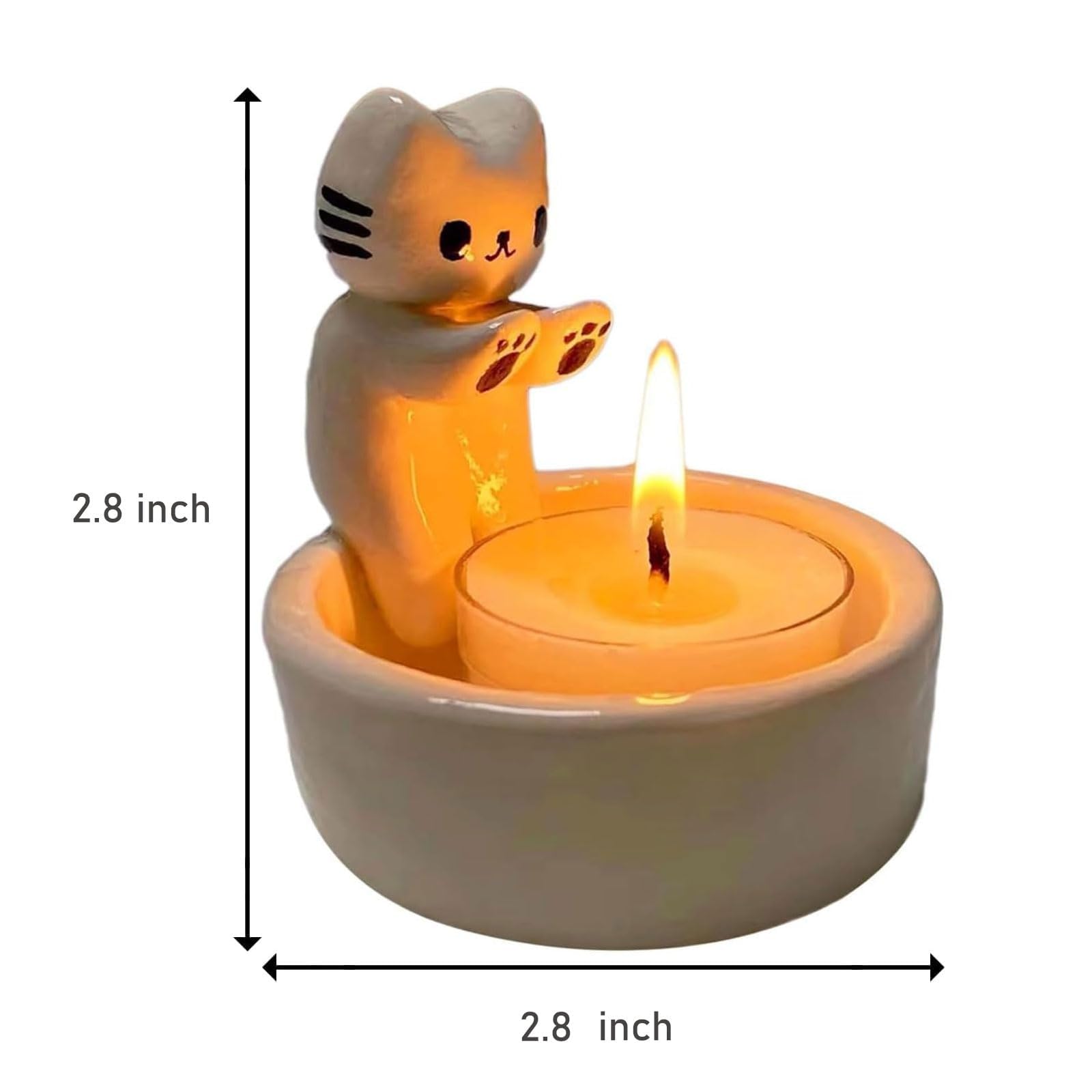 Handmade Ceramic Kitten Candle Holder - Cute Cartoon Kitty Warming Paws Candlestick for Cat Lovers | Perfect Gift for Birthday, Christmas & Home Decor (Candles Not Included) | Ideal for Cozy Nights, Romantic Dinners & Cat-Themed Parties