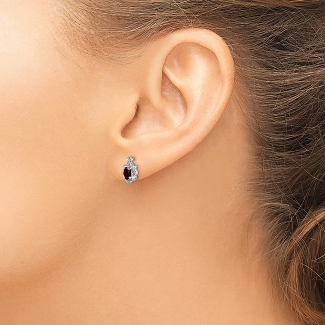 925 Sterling Silver Polished Post Garnet and Diamond Stud Earrings for Women - 10x6mm Wide, Hypoallergenic Jewelry Gift for Birthday, Anniversary & Special Occasions