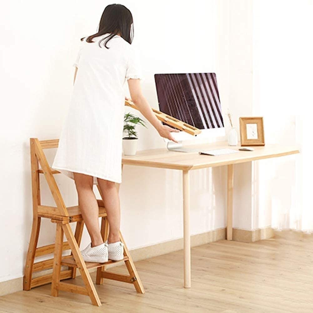 Solid Wood Multi-Functional Folding Chair - 2-in-1 Step Stool for Home, Ladder Stool & Shoe Bench with 3 Steps - Perfect for Kitchen, Bathroom, Closet Organization & Reaching High Shelves