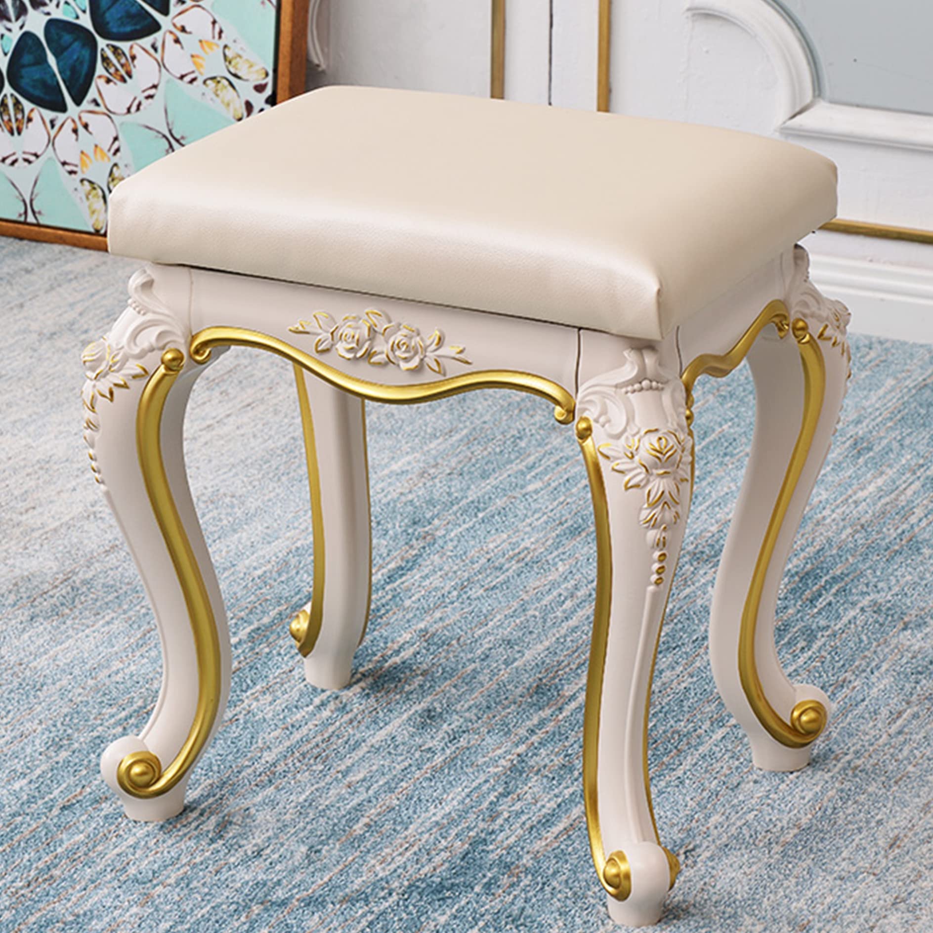 Square Vanity Stool with ABS Legs - Padded Makeup Stool, Dressing Bench & Piano Seat Chair - 150kg Capacity, 37cm/14.56