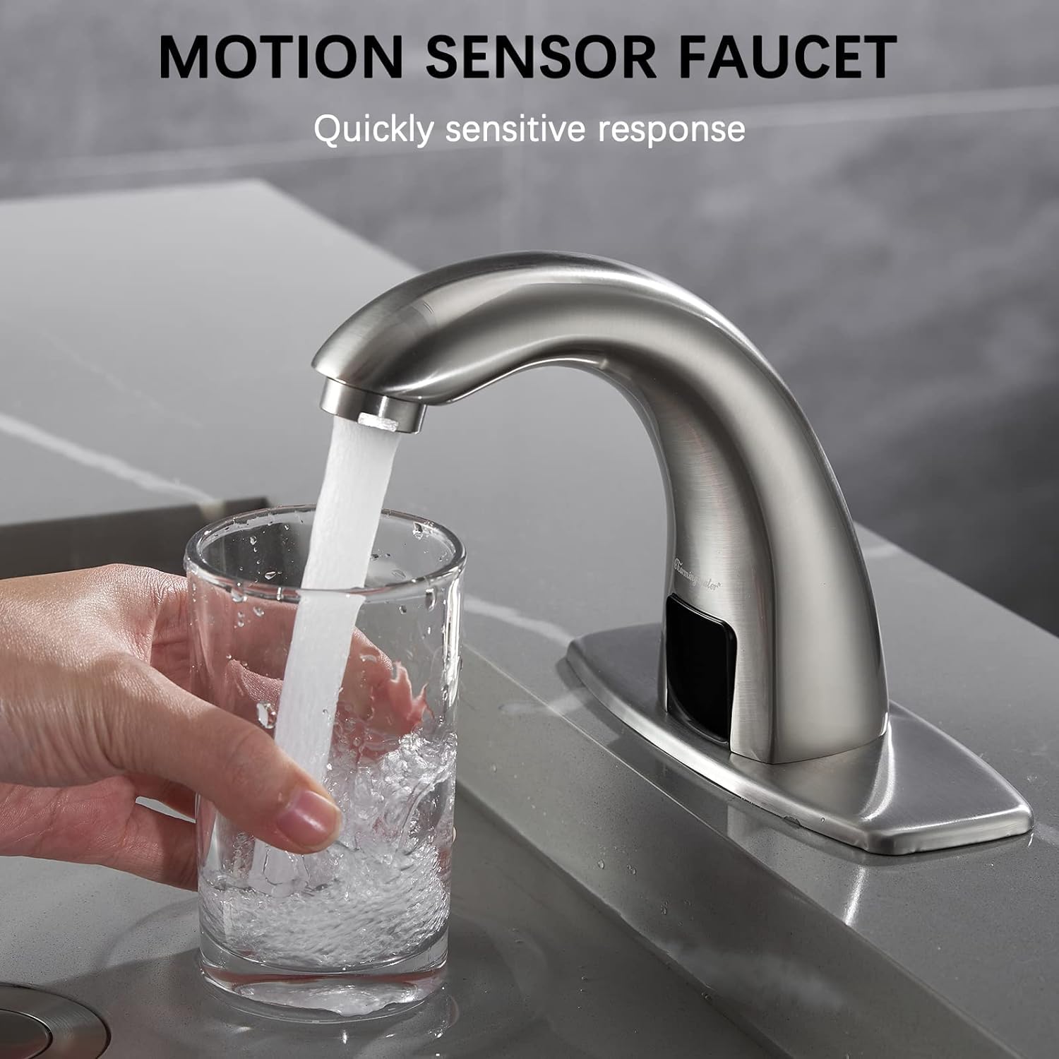 Automatic Sensor Touchless Bathroom Sink Faucet - Motion Activated Brushed Nickel Faucet with Hole Cover Plate - Ideal for Modern Homes, Public Restrooms & Water Conservation