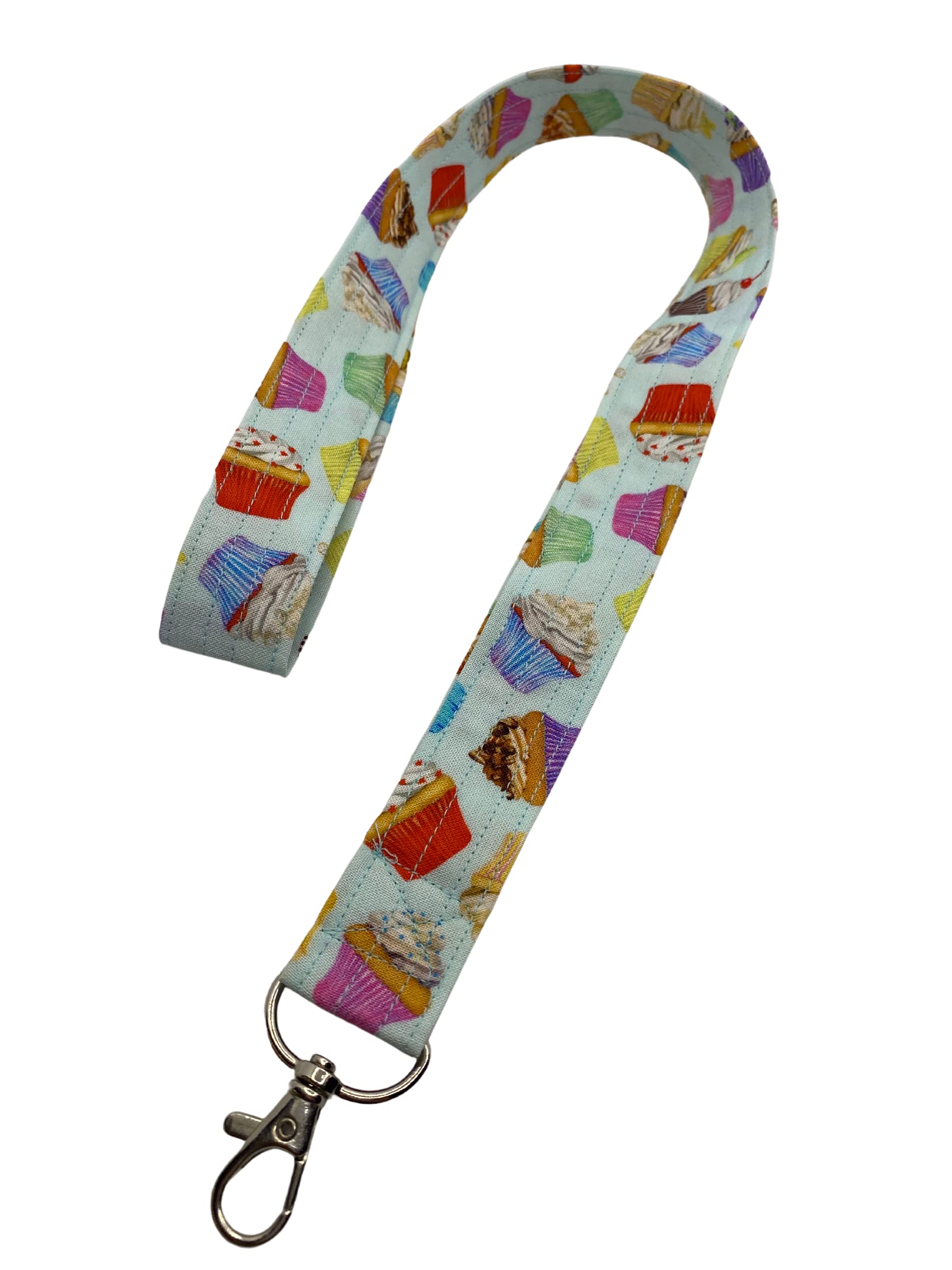 Cute Cupcake Lanyard Keychain - Blue Fabric ID Badge Holder & Key Keeper for Work, School, Events | Perfect for Teachers, Nurses, Office Professionals