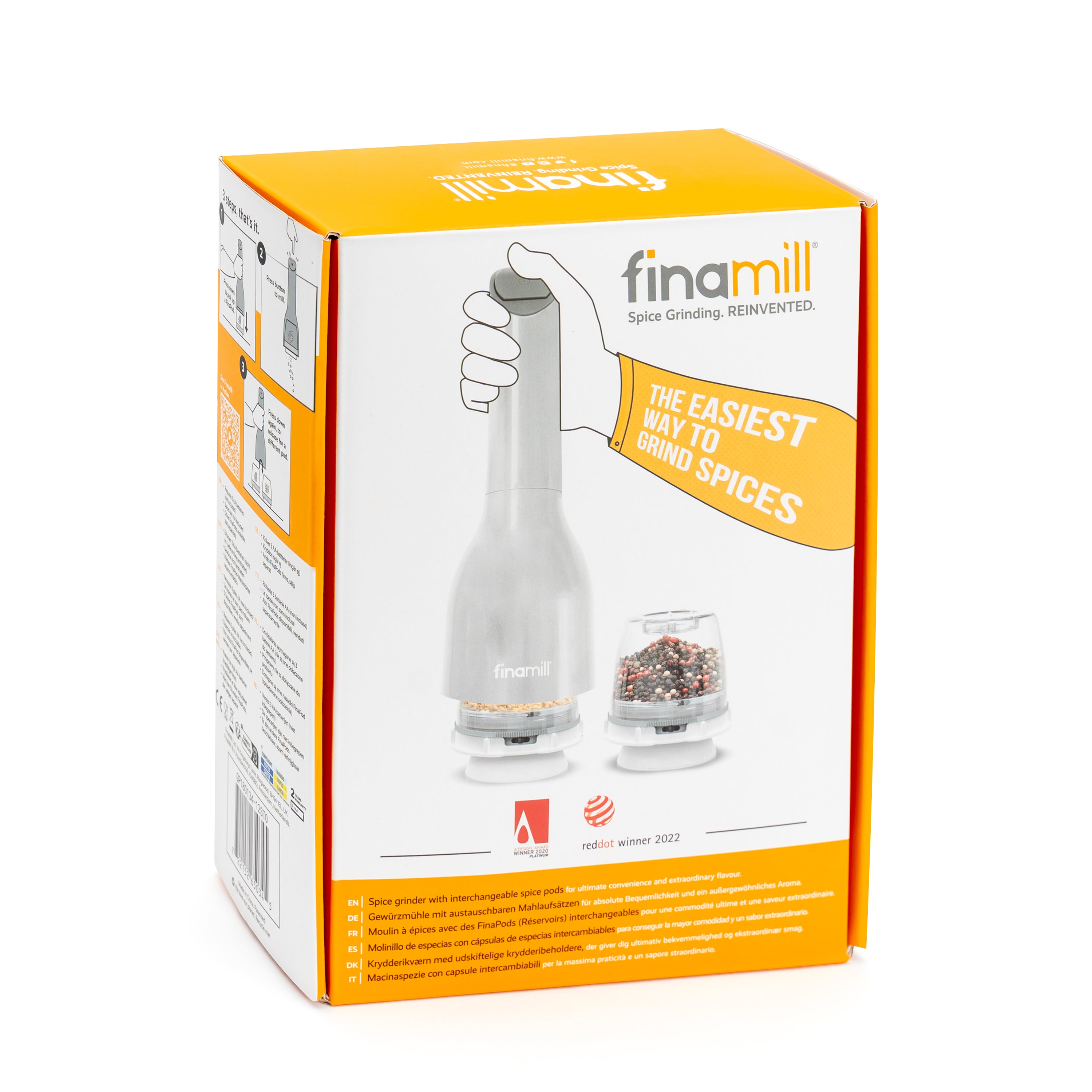 Premium FinaMill Spice Grinder with 2 FinaPod Pro Plus Refill Pods - Stone Gray | Perfect for Freshly Ground Spices, Coffee & Herbs in Kitchen, Camping & Travel