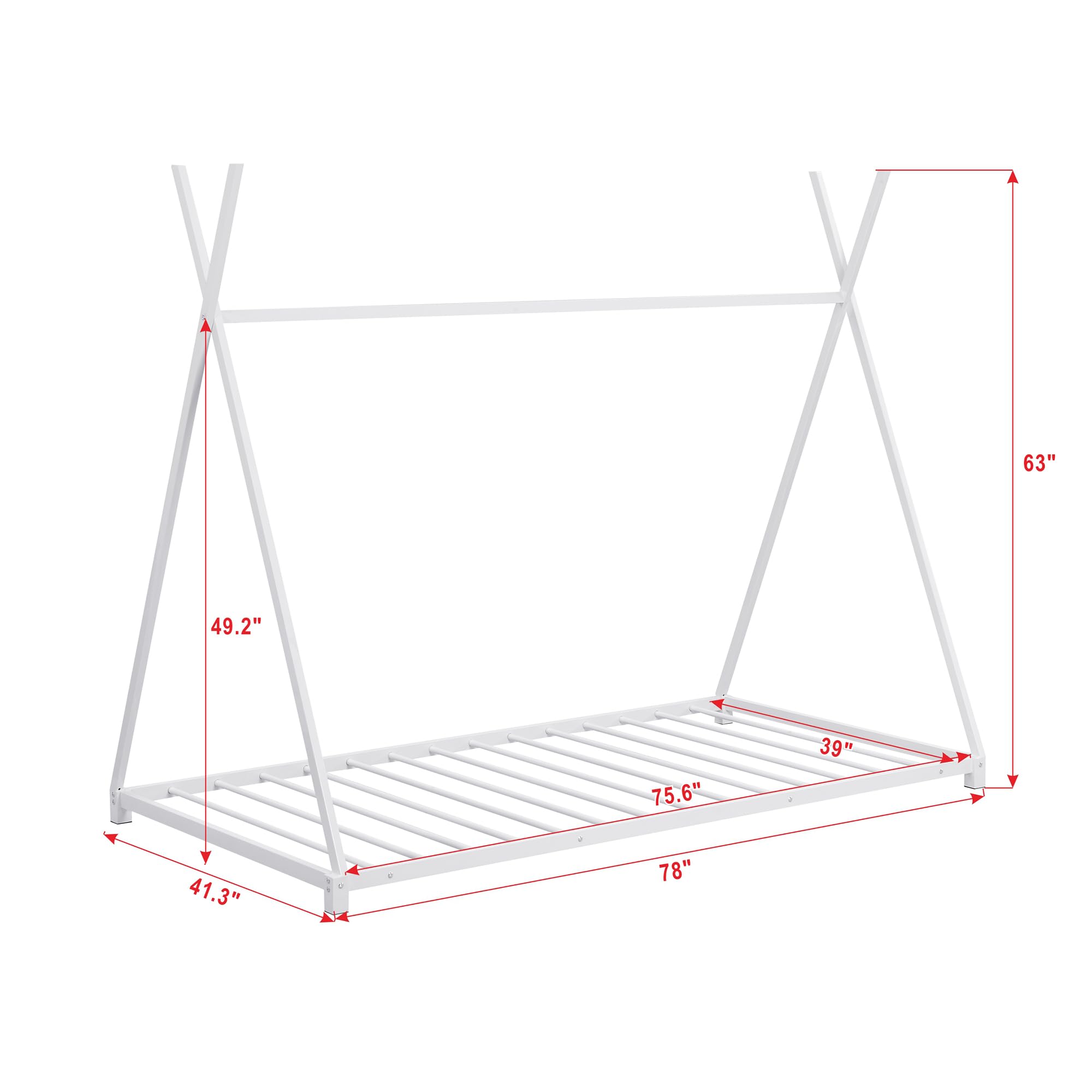Montessori Twin Floor Bed Frame with Slats & Triangle Structure - Sturdy White House Bed for Kids, Boys & Girls - Perfect for Montessori Bedrooms, Playrooms & Safe Toddler Sleep Spaces