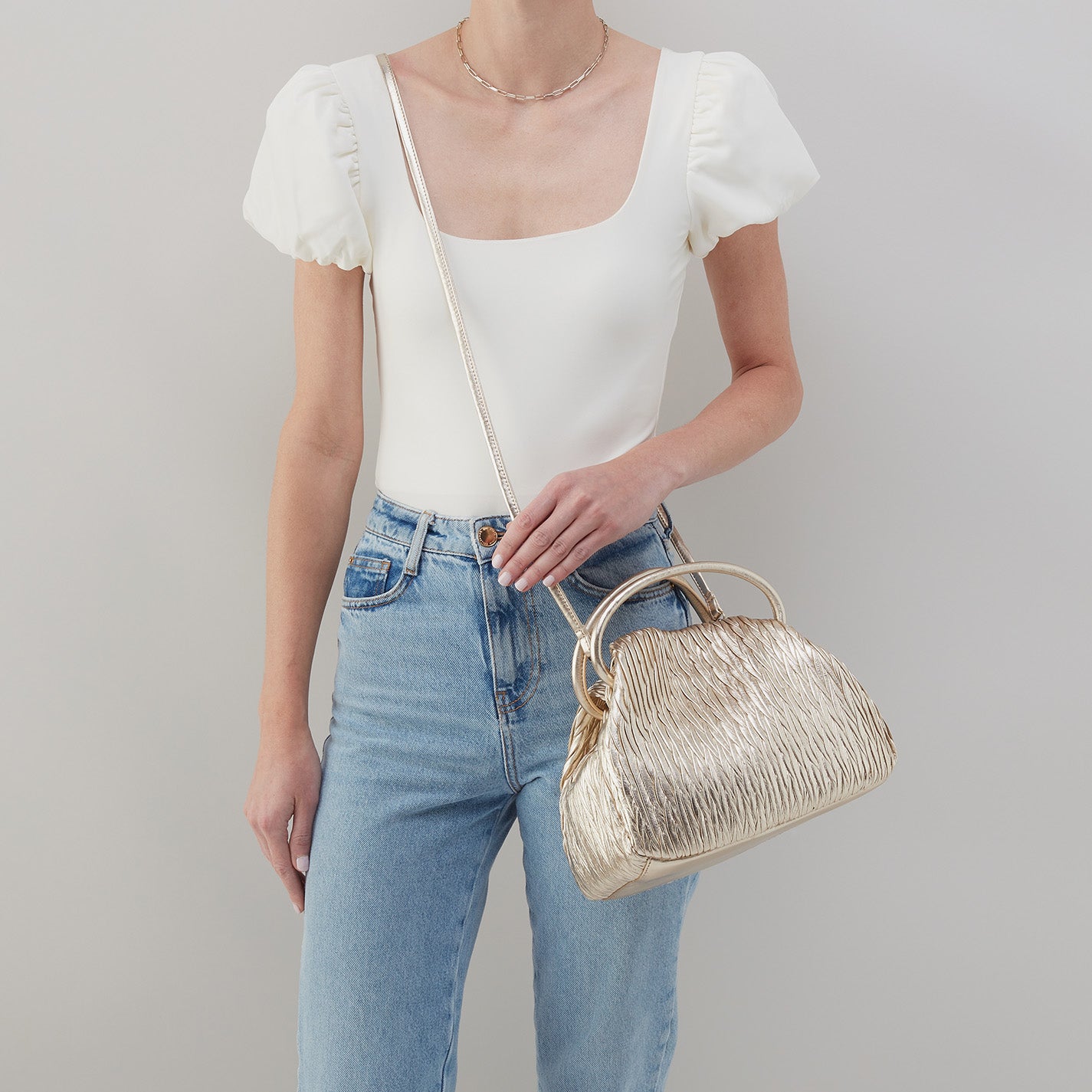 Darling Satchel Handbag in Soft Pleated Leather - Gold | Elegant Women's Crossbody Purse for Work, Travel & Everyday Use
