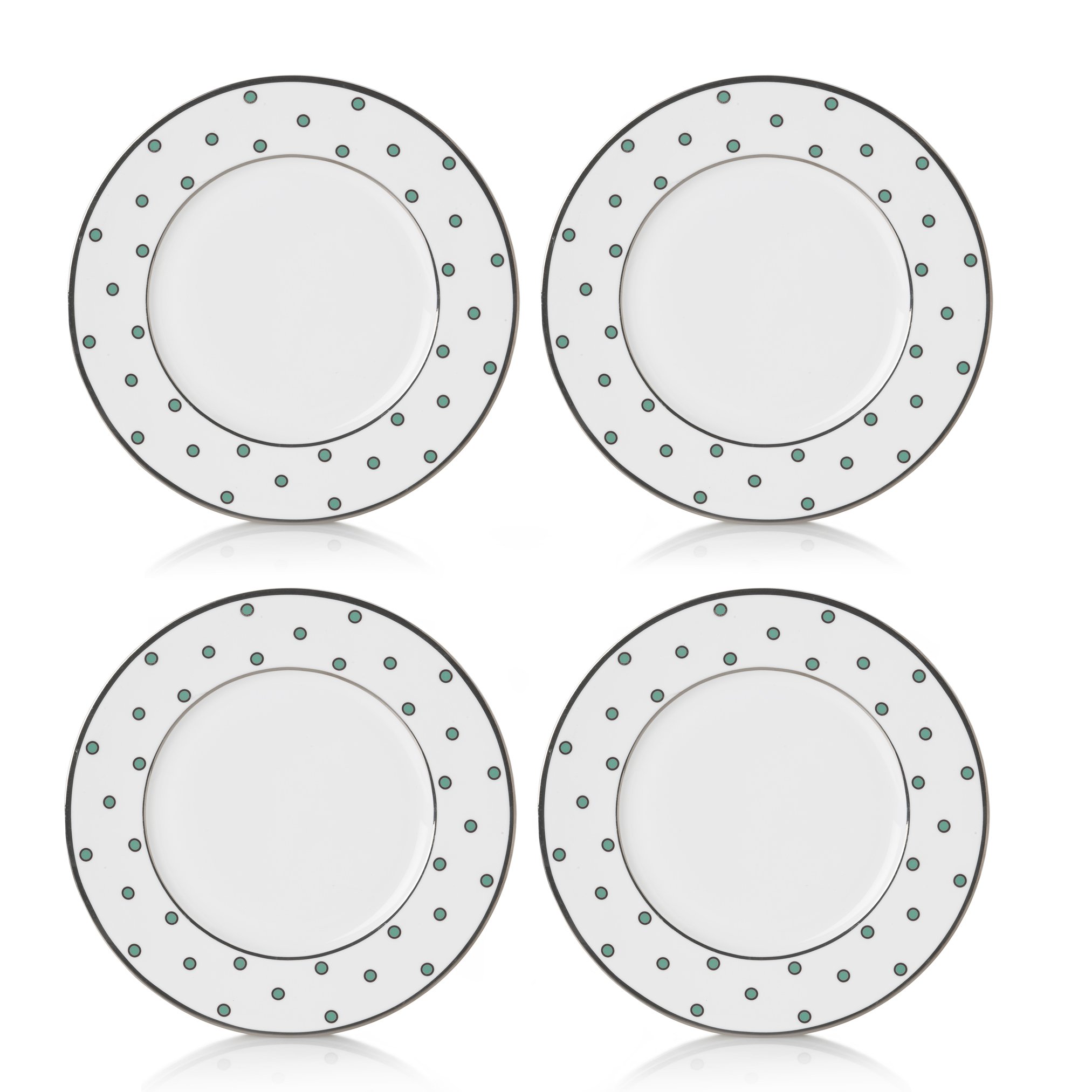 Mikasa Color Studio 4-Piece Turquoise & Platinum Dots Accent Plates Set - Elegant Appetizer Dishes for Dinner Parties, Bridal Showers & Home Decor
