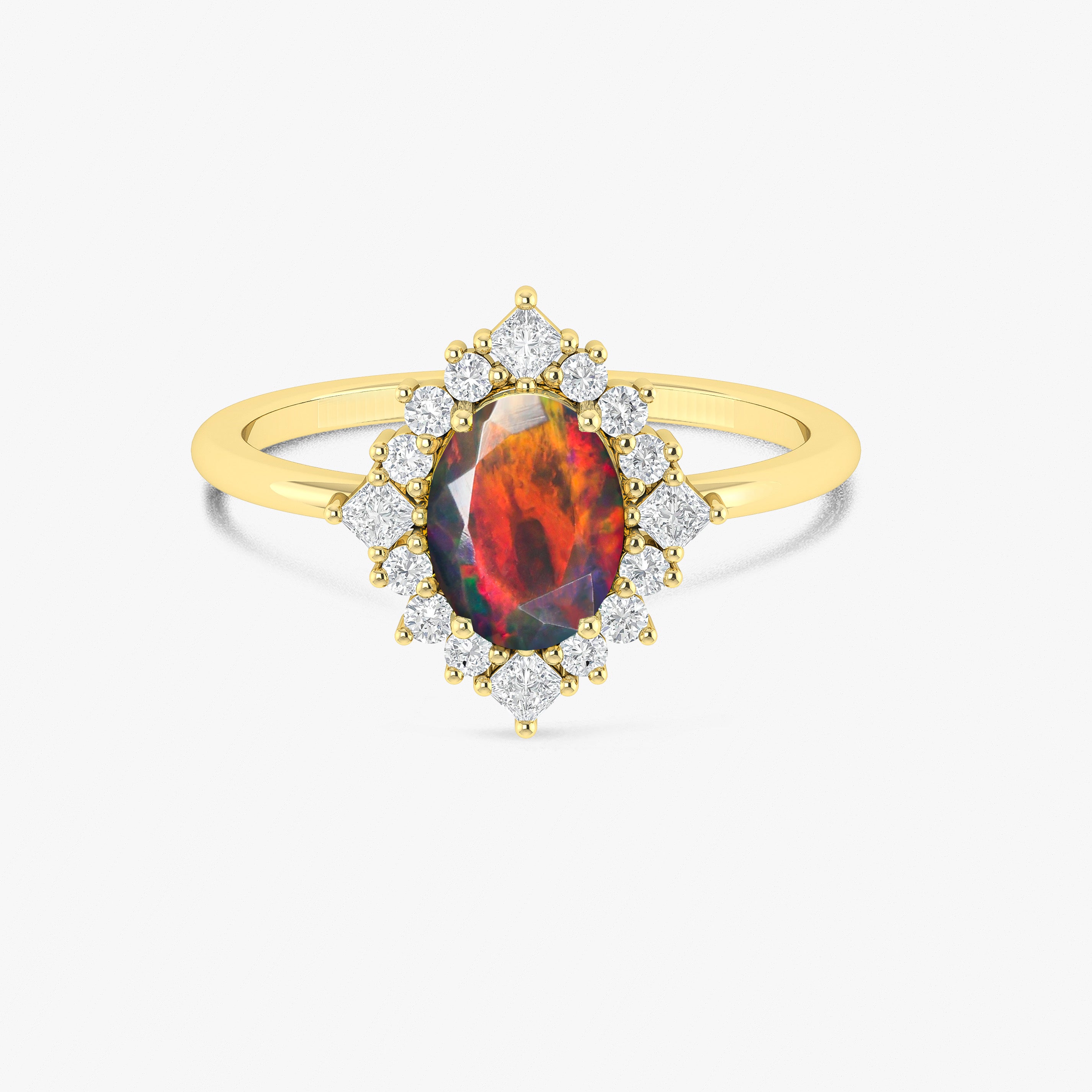 Black Natural Fire Faceted Ethiopian Opal Ring for Women - Genuine Opal Jewelry for Engagement, Wedding & Special Occasions