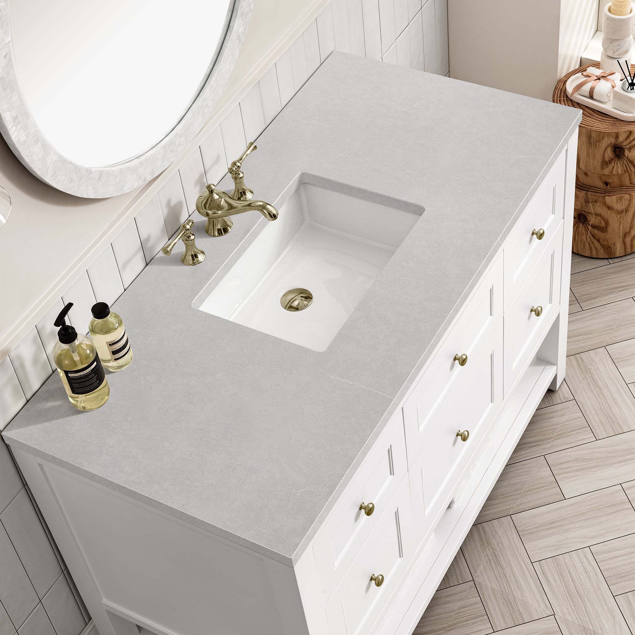 Breckenridge 48 Inch Single Bathroom Vanity Set with 3CM Eternal Serena Top in Bright White - Perfect for Modern Bathroom Renovations and Home Upgrades