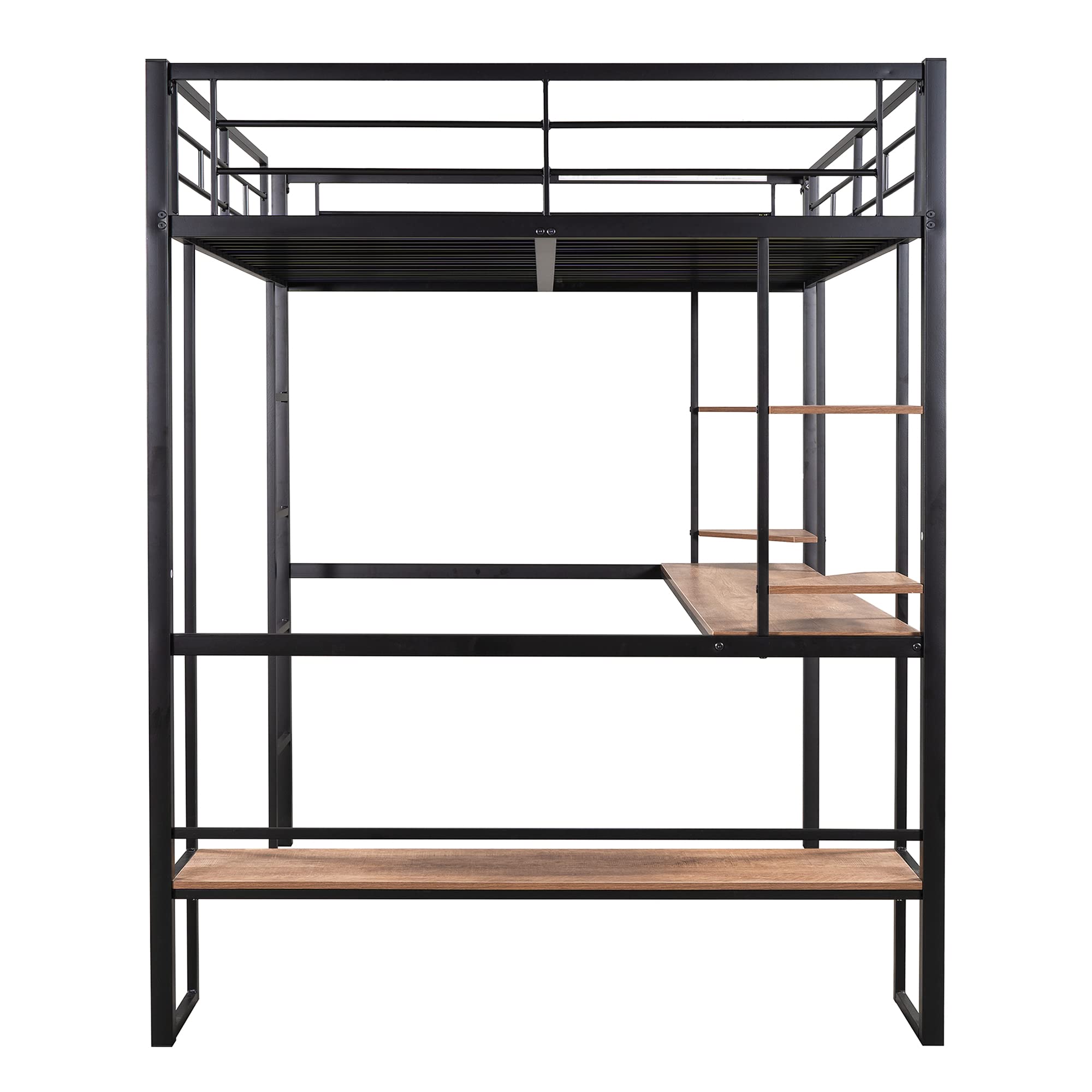 Harper & Bright Designs Full Metal Loft Bed Frame with Built-in Desk & Storage Shelves - Heavy Duty Steel Construction for Kids, Teens & Adults - Space-Saving Black Bedroom Furniture for Small Rooms, Dorms & Apartments