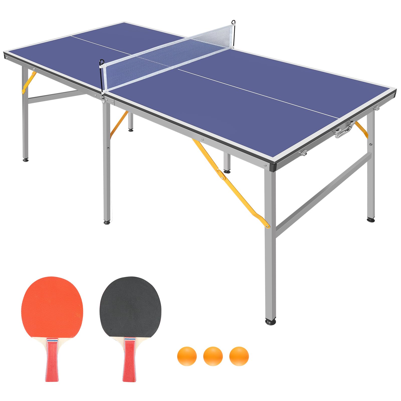Premium 6x3ft Portable Ping Pong Table Set - Foldable Indoor/Outdoor Table Tennis Game with Net, 2 Paddles & 3 Balls for Adults & Teens | Perfect for Backyard, Garage, Office or Family Game Night