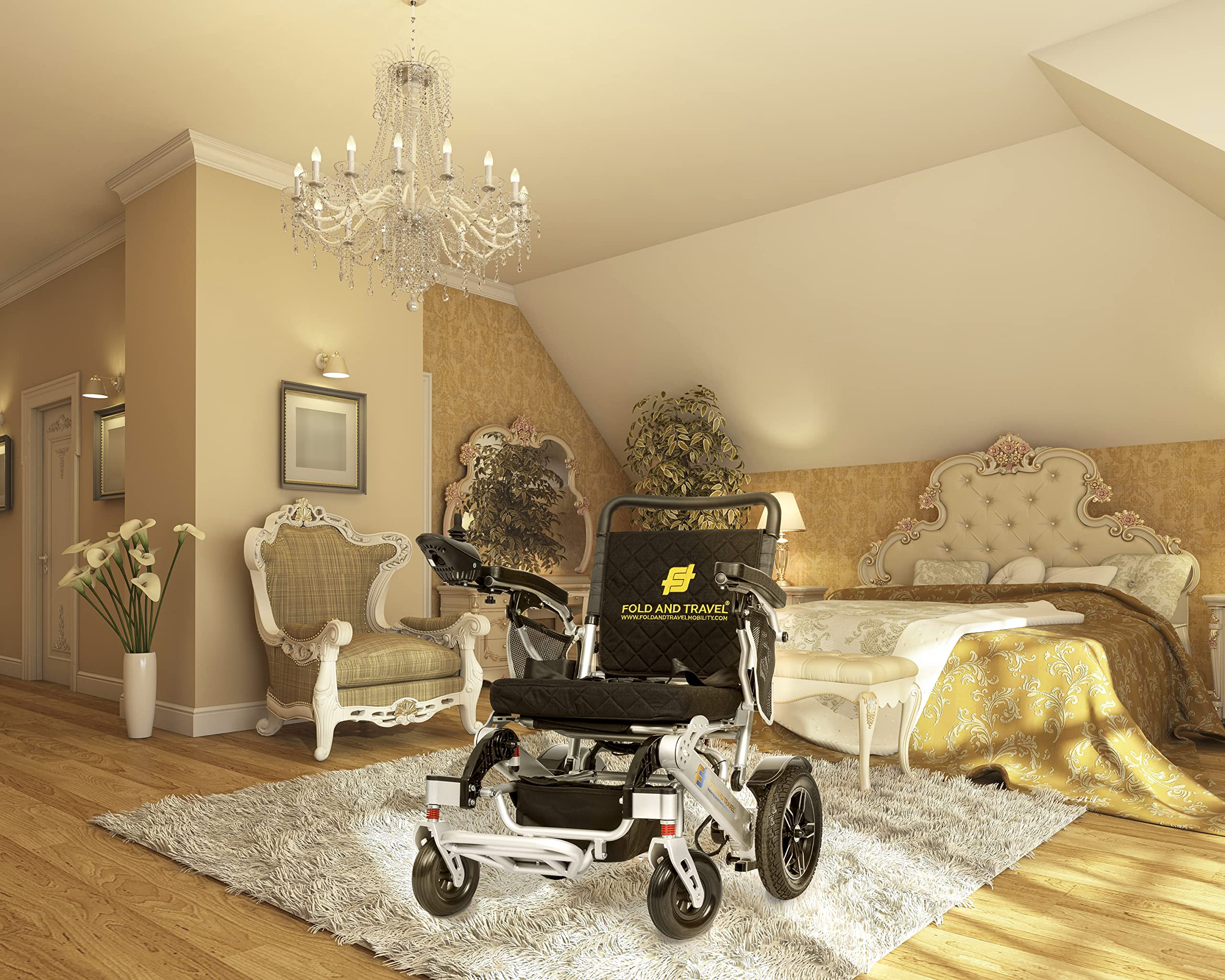 Lightweight Foldable Electric Wheelchair for Adults - Auto Folding Power Wheelchair with Comfortable Seat (Gold) | Perfect for Travel, Shopping & Indoor/Outdoor Mobility