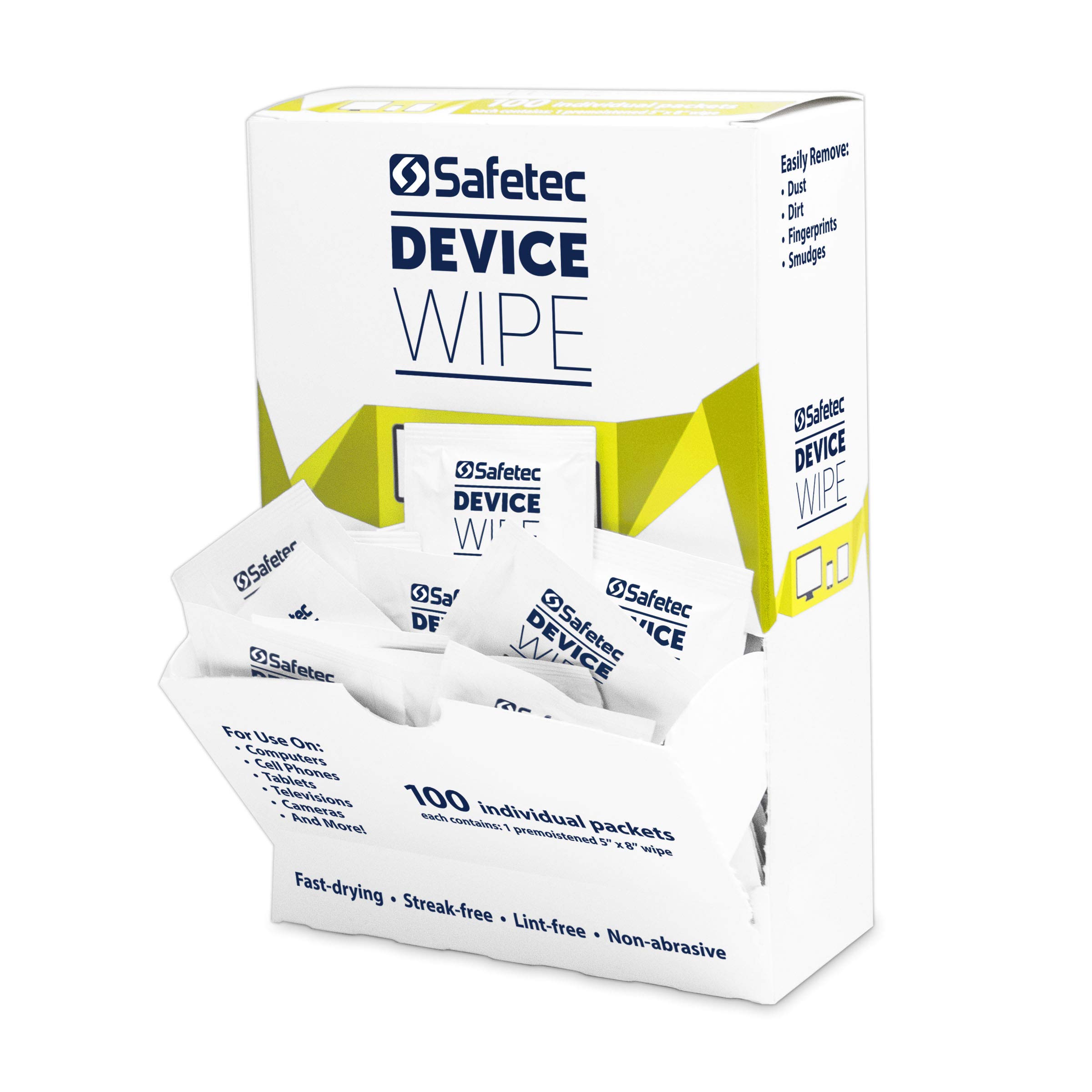 Safetec Antibacterial Device Wipes for Cellphones, Tablets & Screens - 6 Pack of 100ct Disposable Cleaning Cloths (600 Wipes Total) - Perfect for Office, Home & Travel Use to Sanitize Electronics